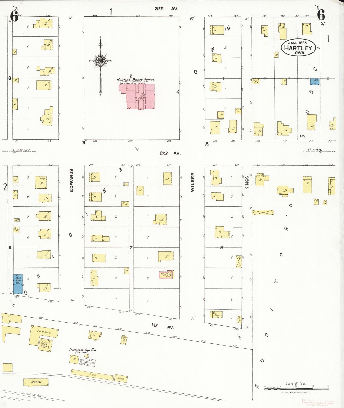Sanborn Fire Insurance Map from Hartley, O'Brien County, Iowa (1925), Sheet #0006 - Historic Sanborn Fire Insurance Map Print, vintage old map wall art