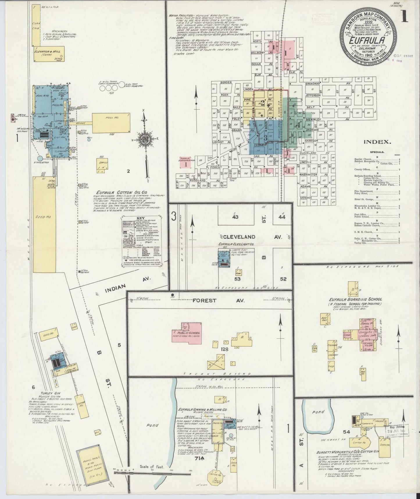 Sanborn Fire Insurance Map from Eufala, McIntosch County, Oklahoma (1910), Sheet #0001 - Historic Sanborn Fire Insurance Map Print, vintage old map wall art, antique decor, genealogy gift, Oklahoma Oklahoma map