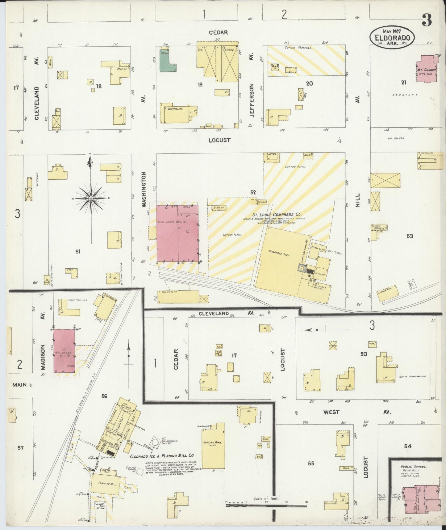 Sanborn Fire Insurance Map from El Dorado, Union County, Arkansas (1907), Sheet #0003 - Complete Map Set gallery image, historic Sanborn map, vintage wall art, Arkansas Arkansas