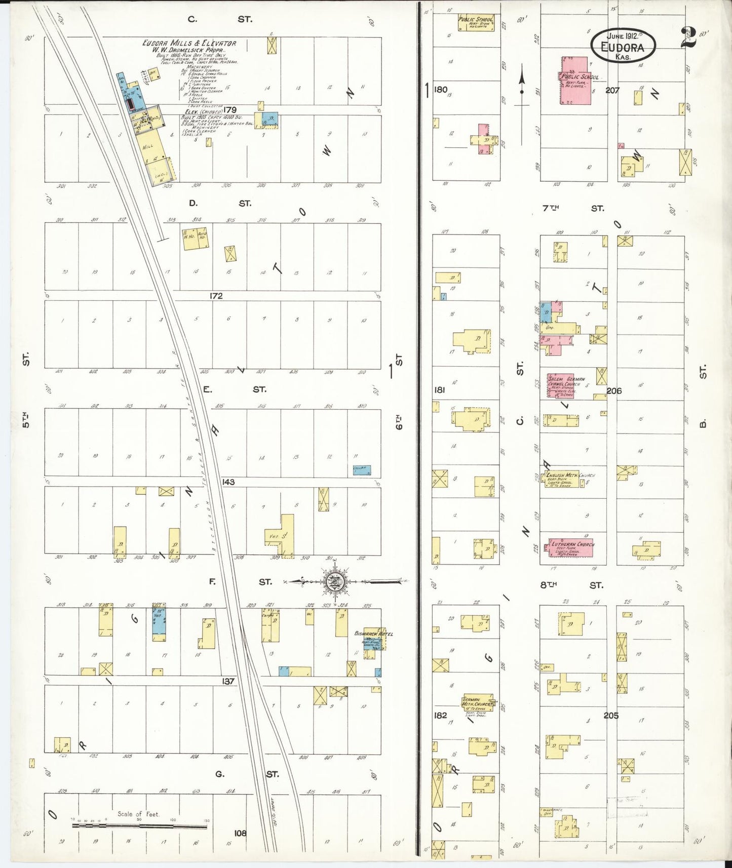 Sanborn Fire Insurance Map from Eudora, Douglas County, Kansas (1912), Sheet #0002 - Complete Map Set gallery image, historic Sanborn map, vintage wall art, Kansas Kansas
