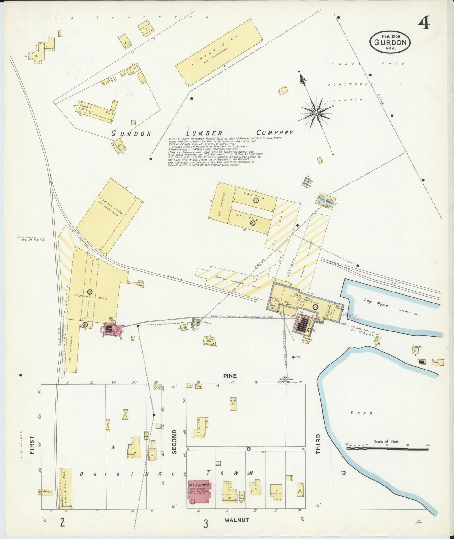 Sanborn Fire Insurance Map from Gurdon, Clark County, Arkansas (1909), Sheet #0004 - Complete Map Set gallery image, historic Sanborn map, vintage wall art, Arkansas Arkansas