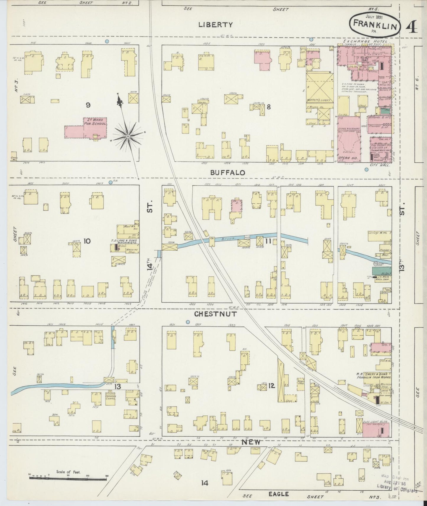 Sanborn Fire Insurance Map from Franklin, Venango County, Pennsylvania (1891), Sheet #0004 - Historic Sanborn Fire Insurance Map Print, vintage old map wall art, antique decor, genealogy gift, Pennsylvania Pennsylvania map