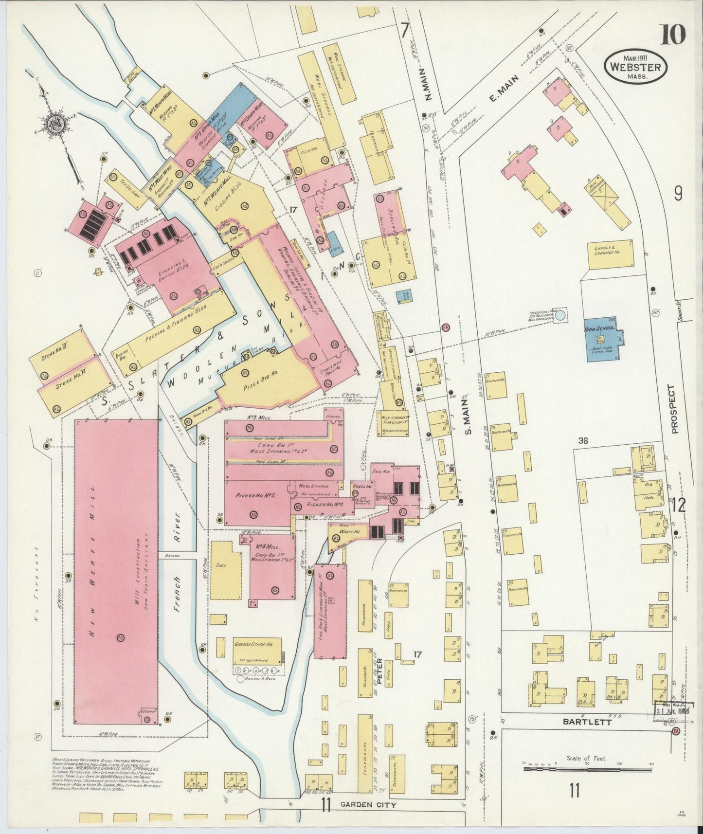 Sanborn Fire Insurance Map from Webster, Worcester County, Massachusetts (1911), Sheet #0010 - Historic Sanborn Fire Insurance Map Print, vintage old map wall art, antique decor, genealogy gift, Massachusetts Massachusetts map