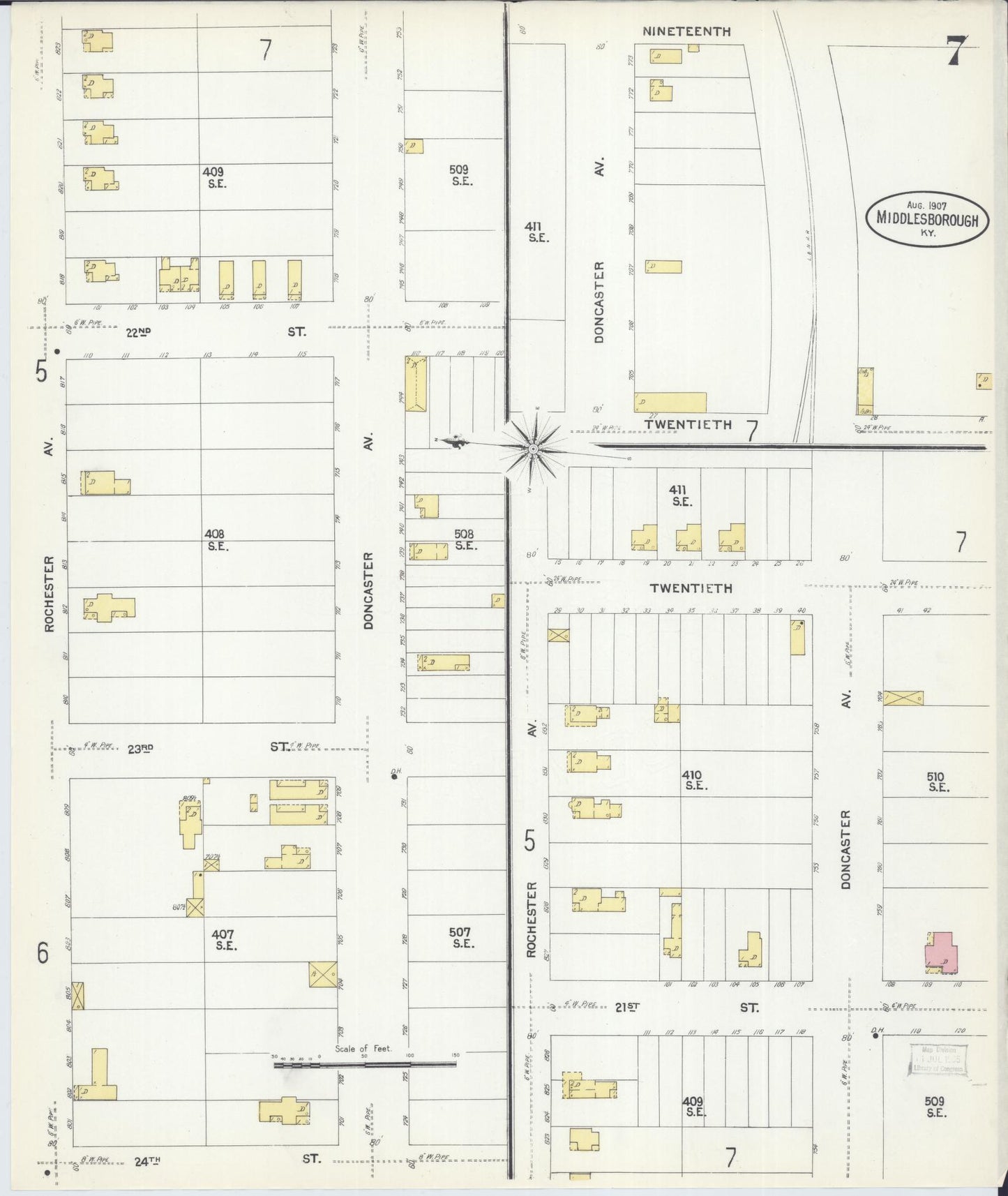 Sanborn Fire Insurance Map from Middlesboro, Bell County, Kentucky (1907), Sheet #0007 - Historic Sanborn Fire Insurance Map Print, vintage old map wall art, antique decor, genealogy gift, Kentucky Kentucky map