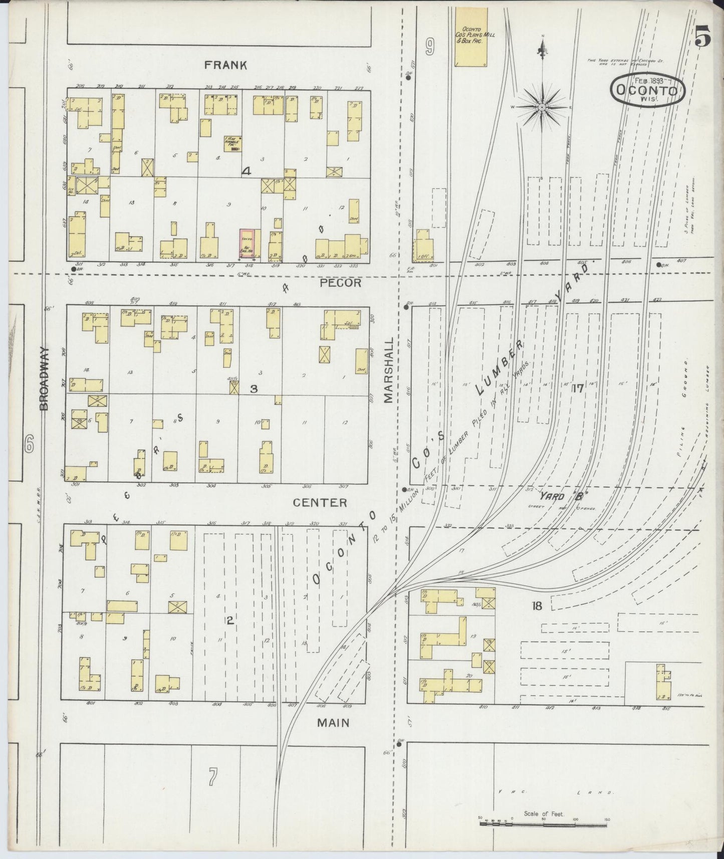 Sanborn Fire Insurance Map from Oconto, Oconto County, Wisconsin (1893), Sheet #0005 - Historic Sanborn Fire Insurance Map Print, vintage old map wall art, antique decor, genealogy gift, Wisconsin Wisconsin map