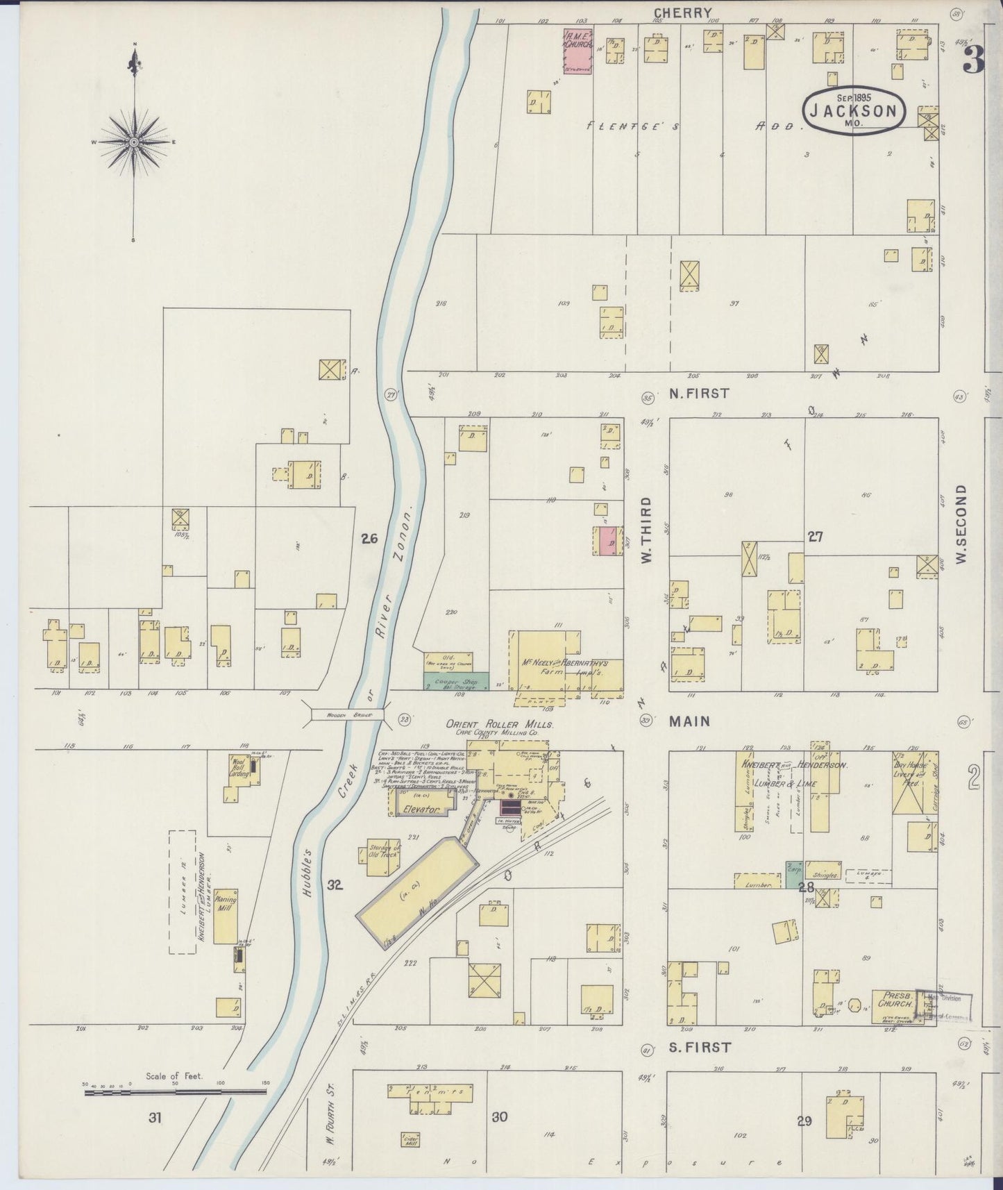 Sanborn Fire Insurance Map from Jackson, Cape Girardeau County, Missouri (1895), Sheet #0003 - Complete Map Set gallery image, historic Sanborn map, vintage wall art, Missouri Missouri