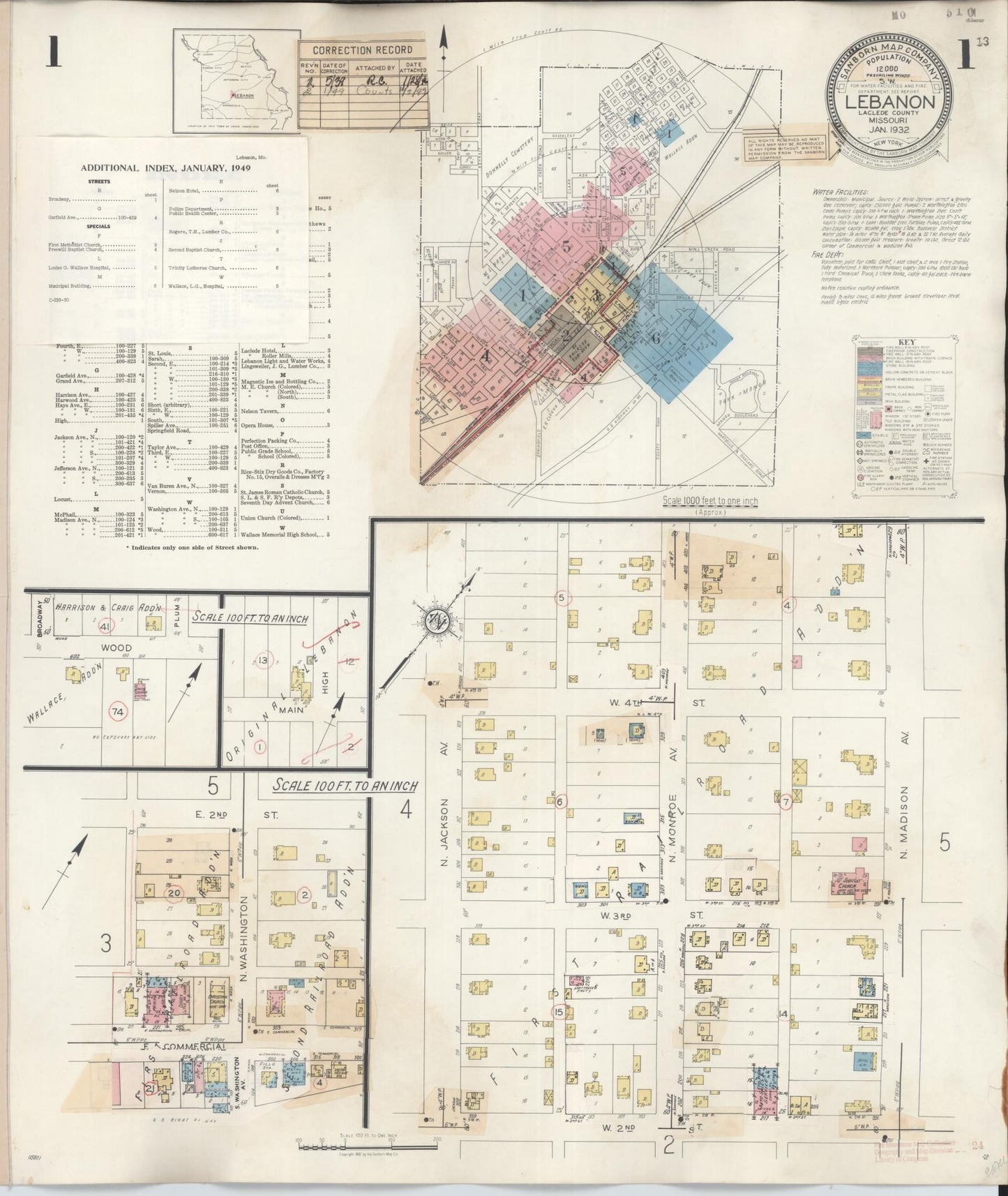 Sanborn Fire Insurance Map from Lebanon, Laclede County, Missouri (1949), Sheet #0001 - Historic Sanborn Fire Insurance Map Print, vintage old map wall art, antique decor, genealogy gift, Missouri Missouri map