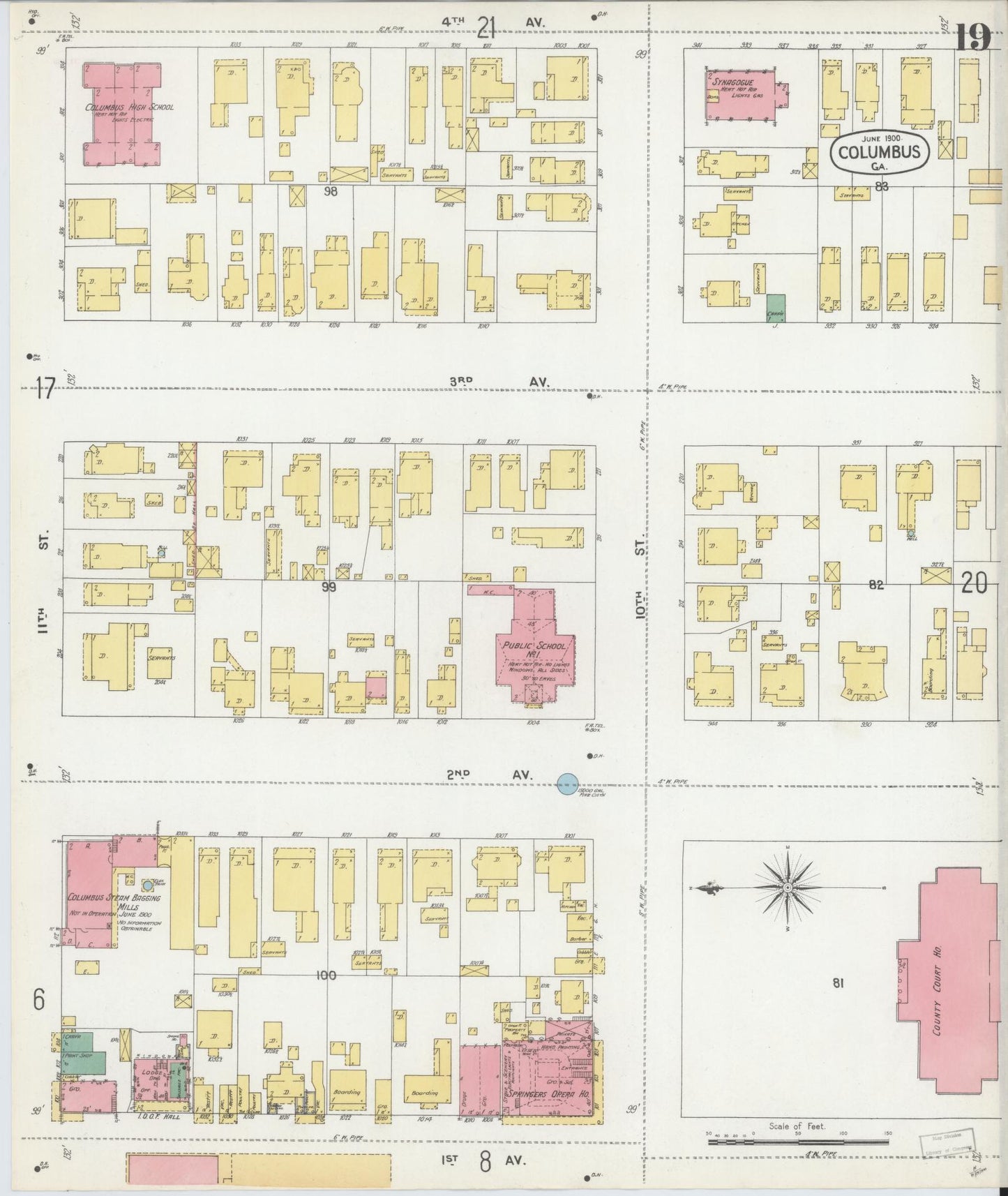Sanborn Fire Insurance Map from Columbus, Muscogee County, Georgia (1900), Sheet #0019 - Historic Sanborn Fire Insurance Map Print, vintage old map wall art, antique decor, genealogy gift, Georgia Georgia map