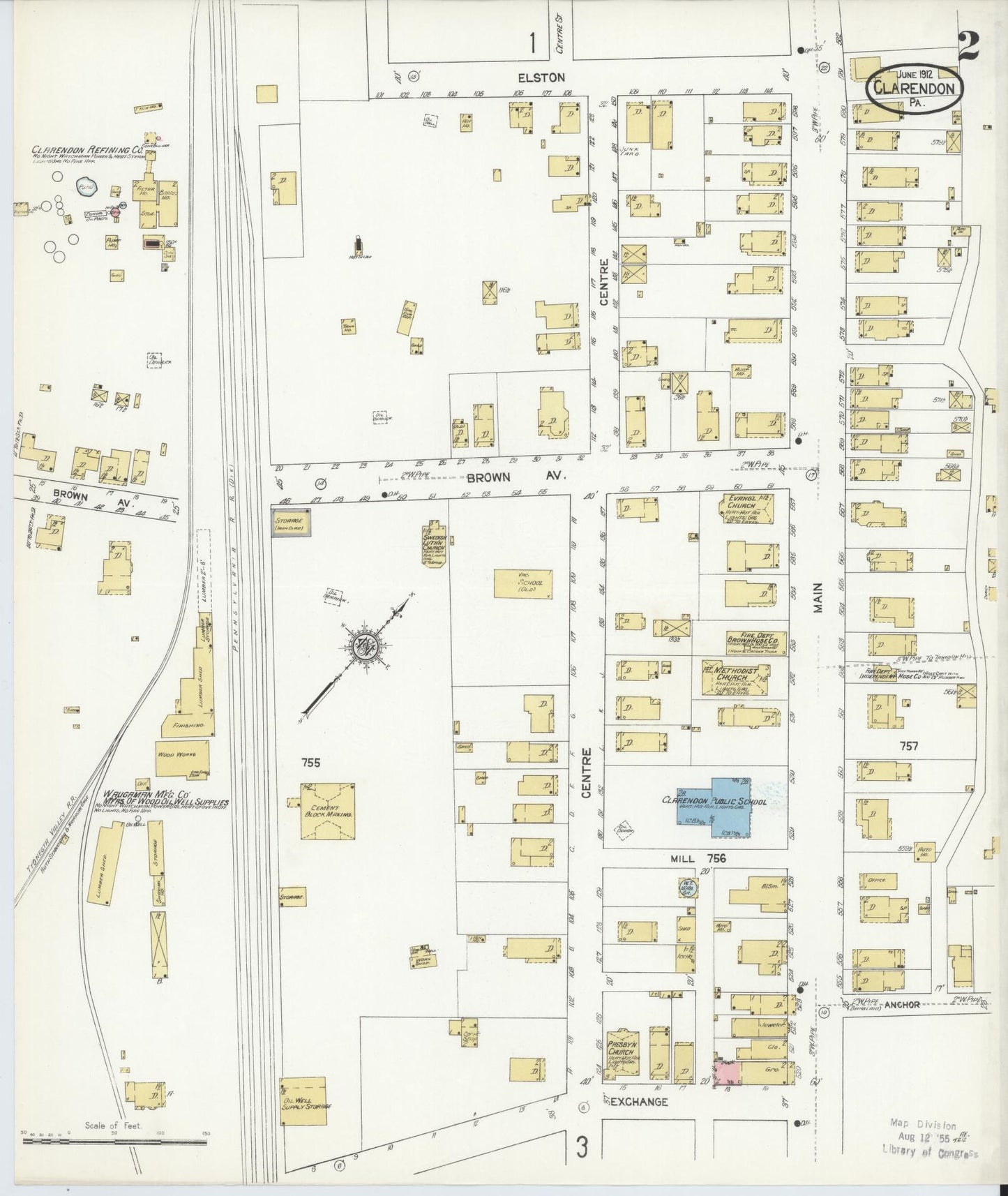 Sanborn Fire Insurance Map from Clarendon, Warren County, Pennsylvania (1912), Sheet #0002 - Historic Sanborn Fire Insurance Map Print, vintage old map wall art, antique decor, genealogy gift, Pennsylvania Pennsylvania map