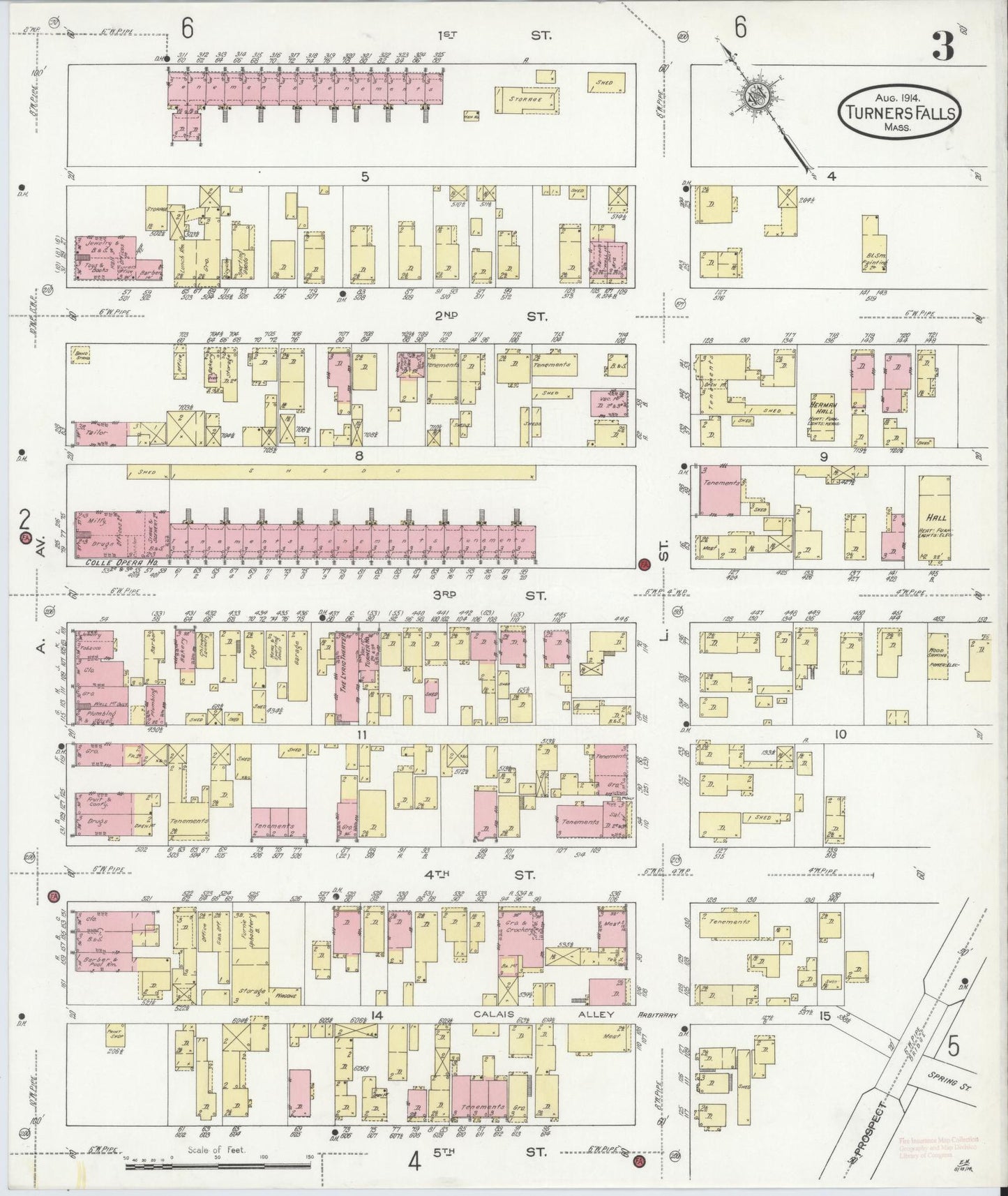Sanborn Fire Insurance Map from Turners Falls, Franklin County, Massachusetts (1914), Sheet #0003 - Historic Sanborn Fire Insurance Map Print, vintage old map wall art, antique decor, genealogy gift, Massachusetts Massachusetts map