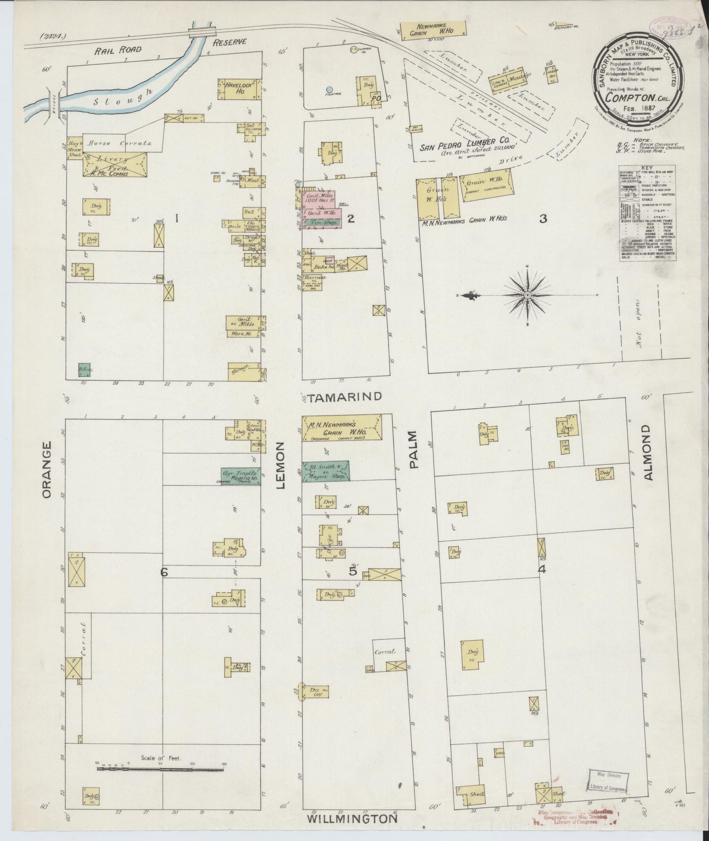 Sanborn Fire Insurance Map from Compton, Los Angeles County, California (1887), Sheet #0001 - Historic Sanborn Fire Insurance Map Print, vintage old map wall art, antique decor, genealogy gift, California California map