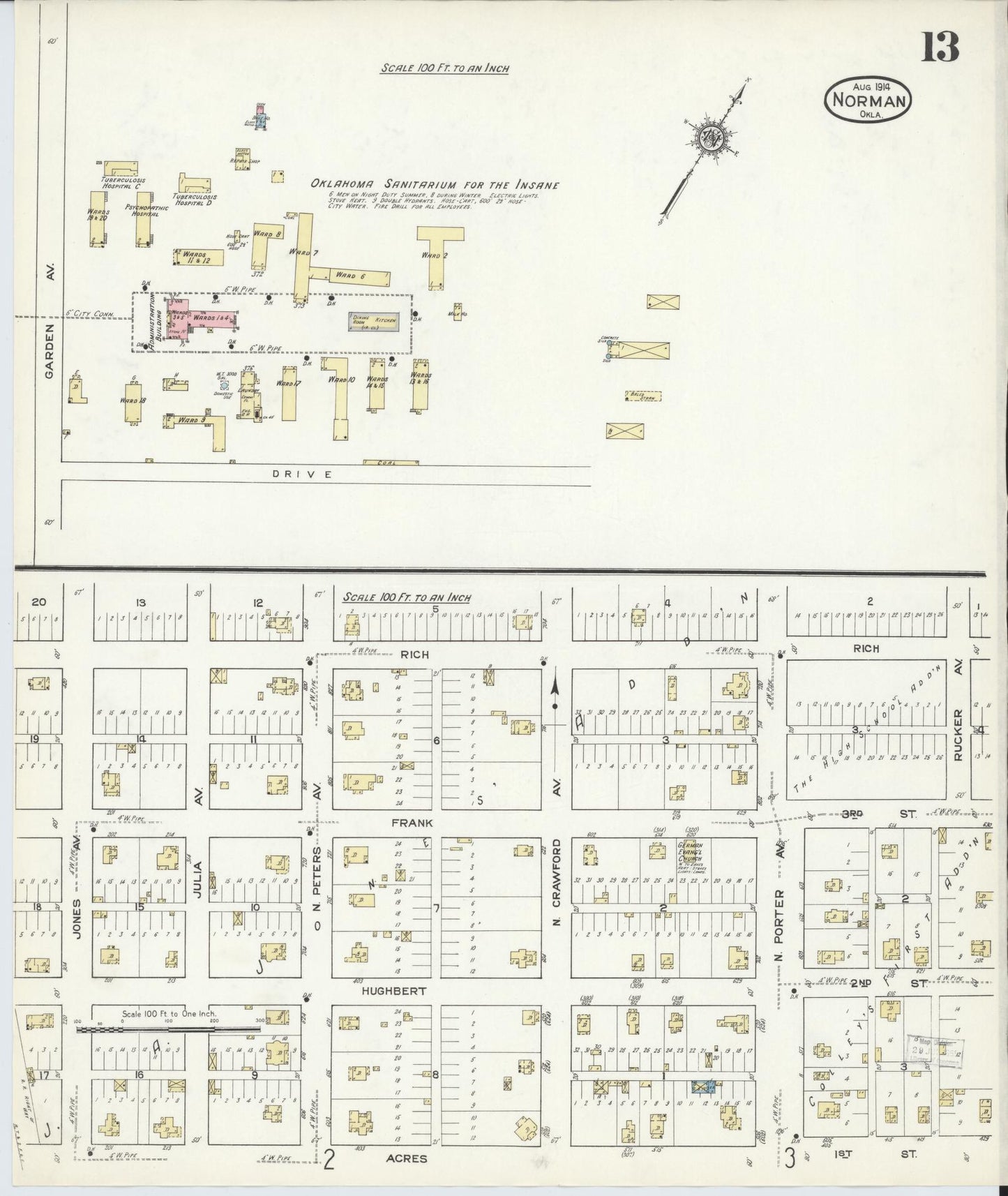 Sanborn Fire Insurance Map from Norman, Cleveland County, Oklahoma (1914), Sheet #0013 - Complete Map Set gallery image, historic Sanborn map, vintage wall art, Oklahoma Oklahoma
