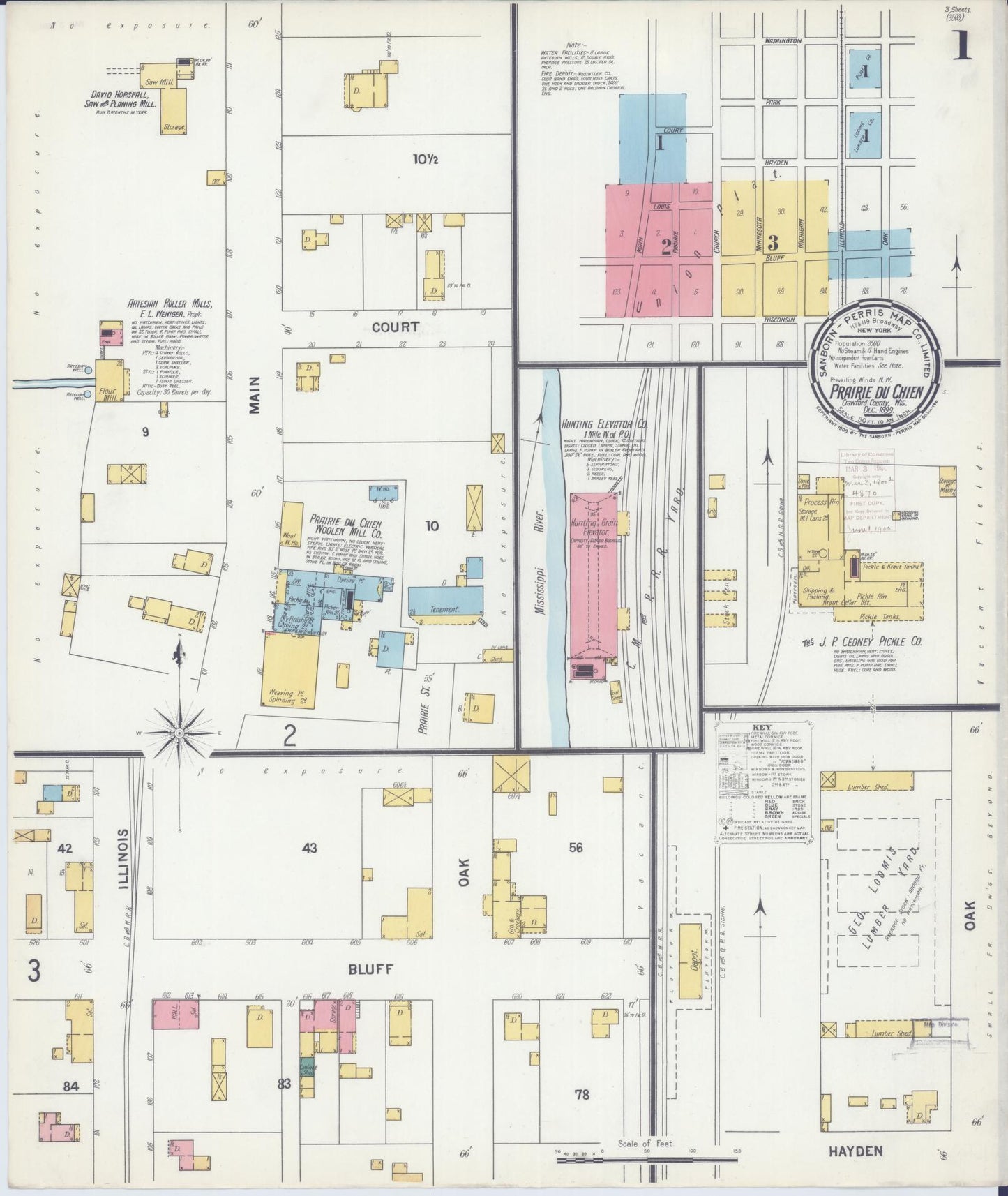 Sanborn Fire Insurance Map from Prairie du Chien, Crawford County, Wisconsin (1899), Sheet #0001 - Historic Sanborn Fire Insurance Map Print, vintage old map wall art, antique decor, genealogy gift, Wisconsin Wisconsin map