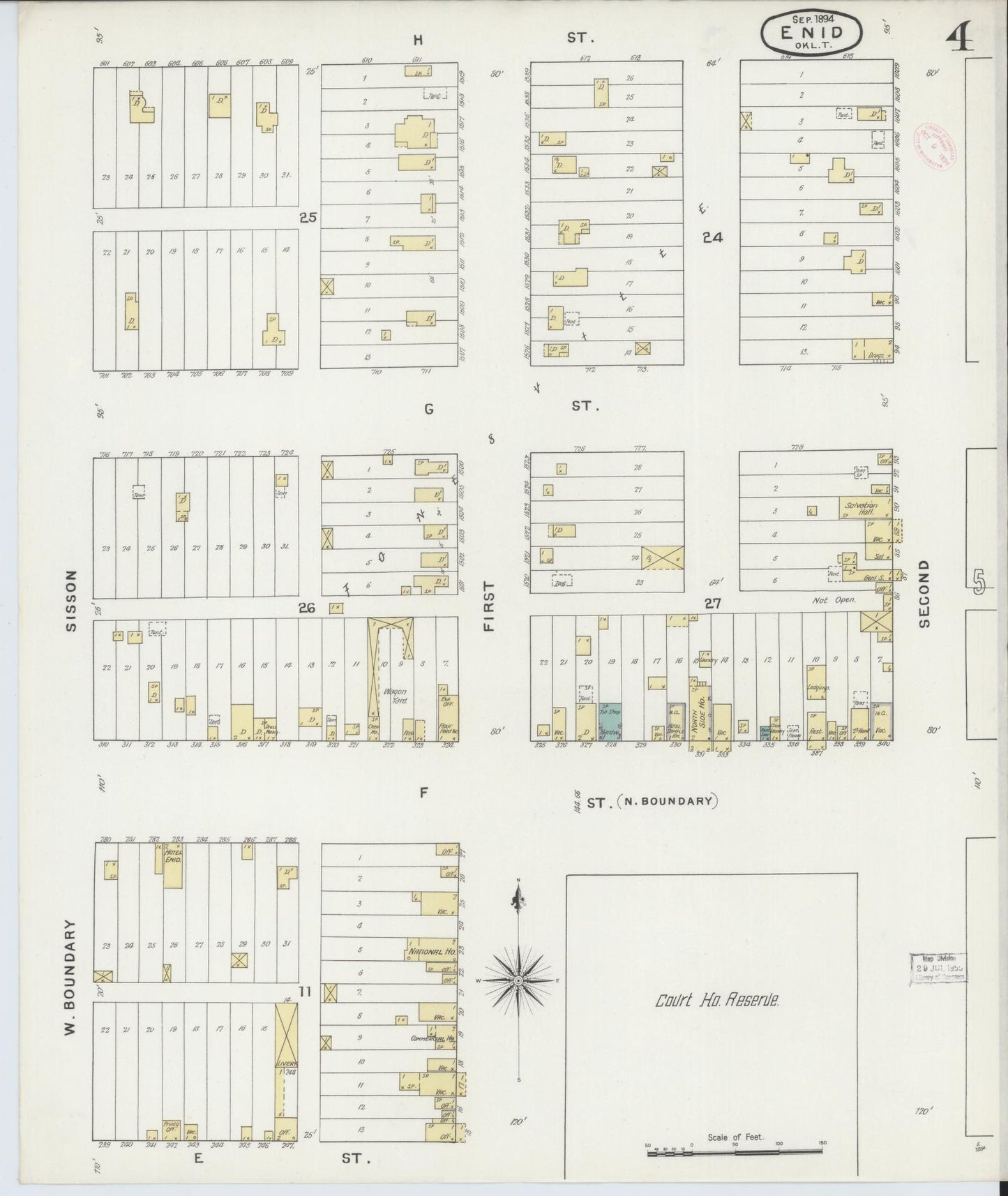 Sanborn Fire Insurance Map from Enid, Garfield County, Oklahoma (1894), Sheet #0004 - Historic Sanborn Fire Insurance Map Print, vintage old map wall art, antique decor, genealogy gift, Oklahoma Oklahoma map