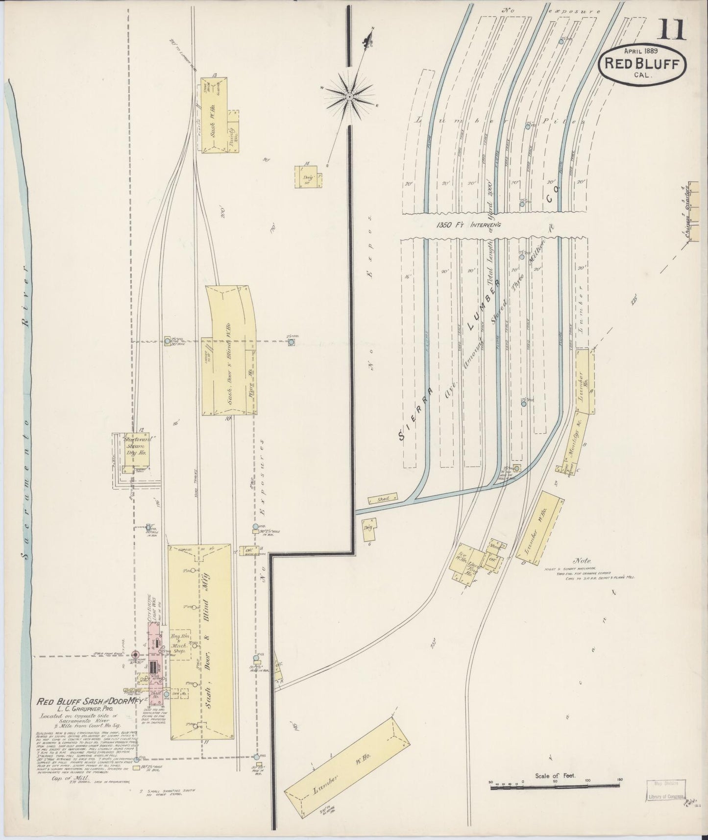 Sanborn Fire Insurance Map from Red Bluff, Tehama County, California (1889), Sheet #0011 - Complete Map Set gallery image, historic Sanborn map, vintage wall art, California California