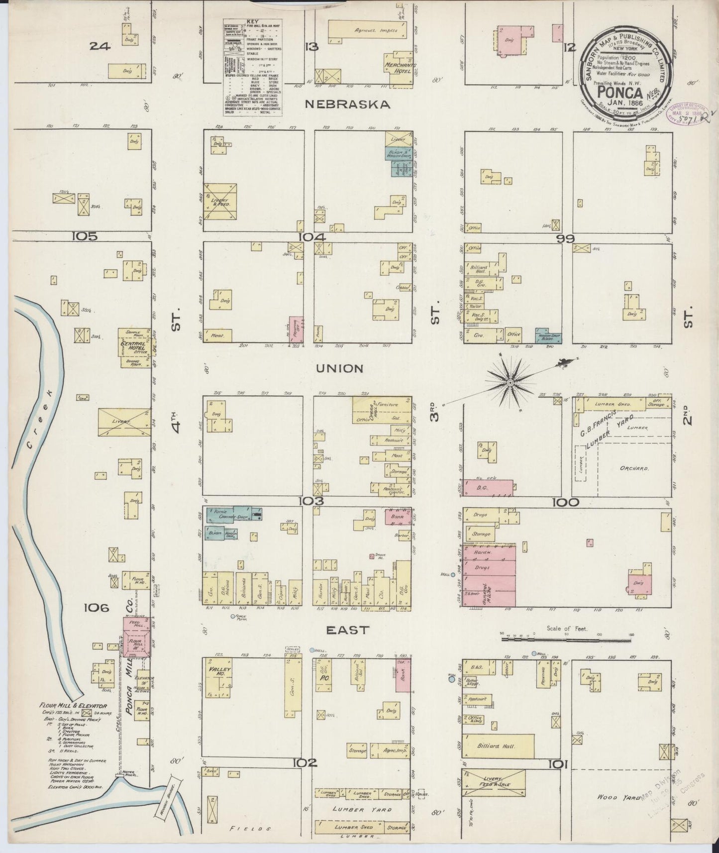 Sanborn Fire Insurance Map from Ponca, Dixon County, Nebraska (1886), Sheet #0001 - Historic Sanborn Fire Insurance Map Print, vintage old map wall art, antique decor, genealogy gift, Nebraska Nebraska map