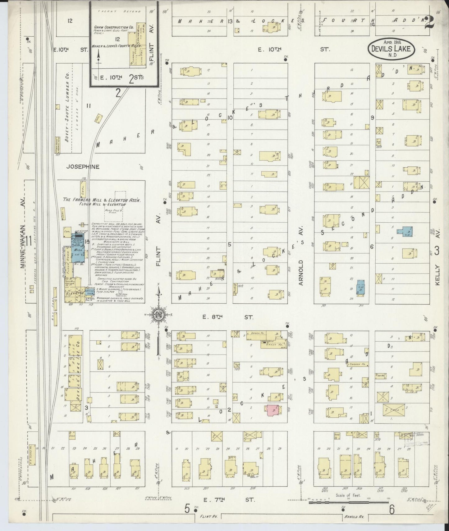 Sanborn Fire Insurance Map from Devils Lake, Ramsey County, North Dakota (1914), Sheet #0002 - Historic Sanborn Fire Insurance Map Print, vintage old map wall art, antique decor, genealogy gift, North Dakota North Dakota map