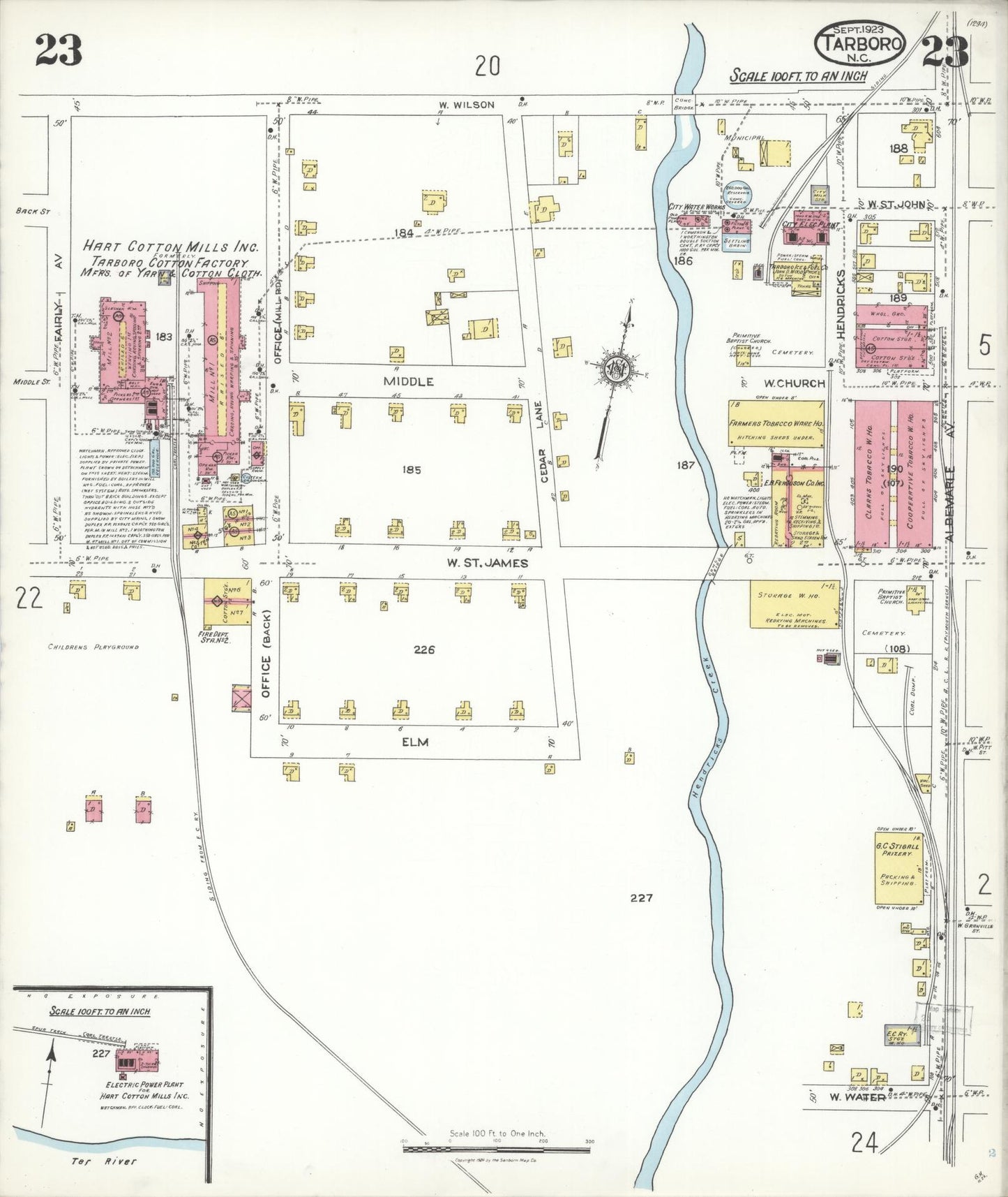 Sanborn Fire Insurance Map from Tarboro, Edgecombe County, North Carolina (1923), Sheet #0023 - Historic Sanborn Fire Insurance Map Print, vintage old map wall art, antique decor, genealogy gift, North Carolina North Carolina map