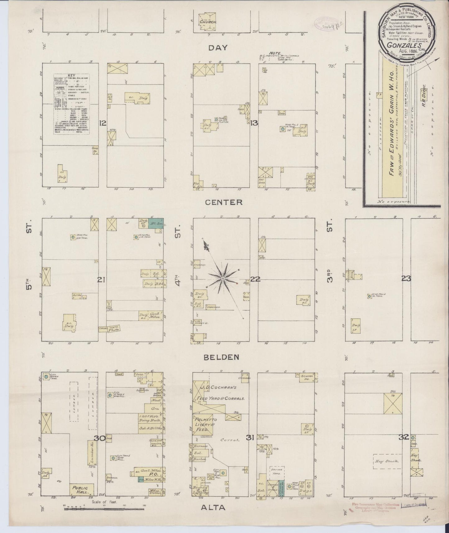 Sanborn Fire Insurance Map from Gonzales, Monterey County, California (1886), Sheet #0001 - Historic Sanborn Fire Insurance Map Print, vintage old map wall art, antique decor, genealogy gift, California California map