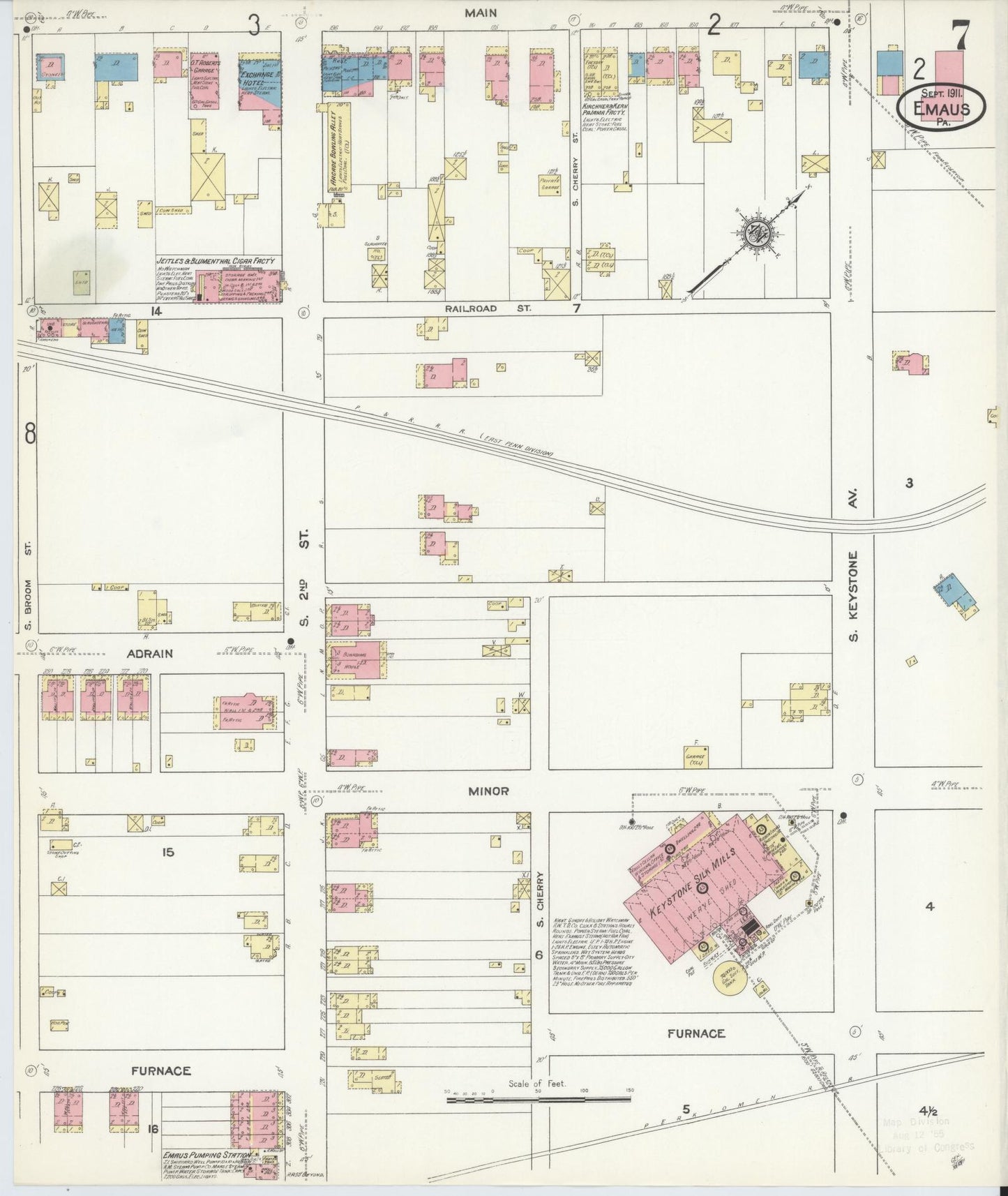 Sanborn Fire Insurance Map from Emaus, Lehigh County, Pennsylvania (1911), Sheet #0007 - Historic Sanborn Fire Insurance Map Print, vintage old map wall art, antique decor, genealogy gift, Pennsylvania Pennsylvania map