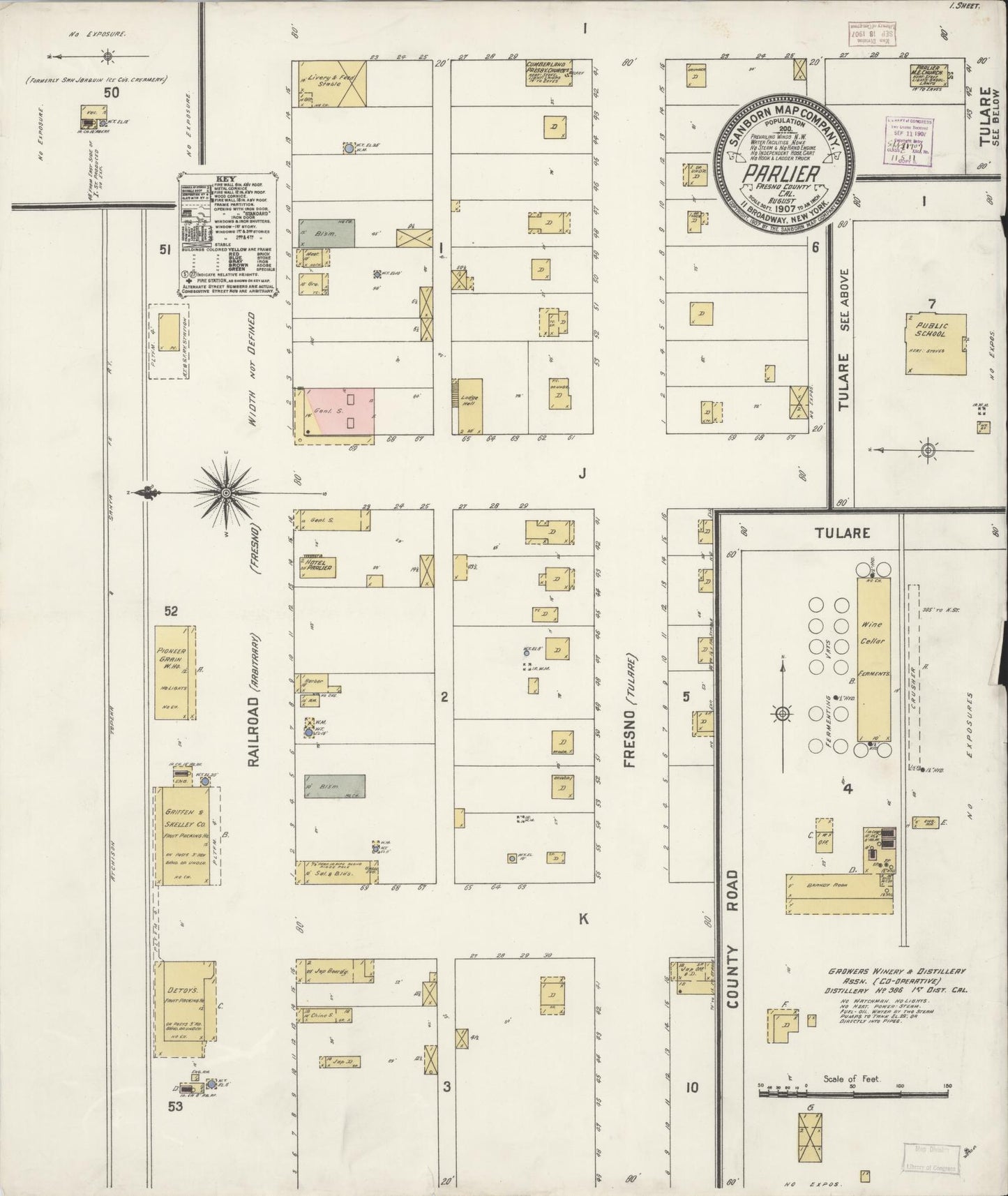 Sanborn Fire Insurance Map from Parlier, Fresno County, California. (1907) – Historic Sanborn Fire Insurance Map Print