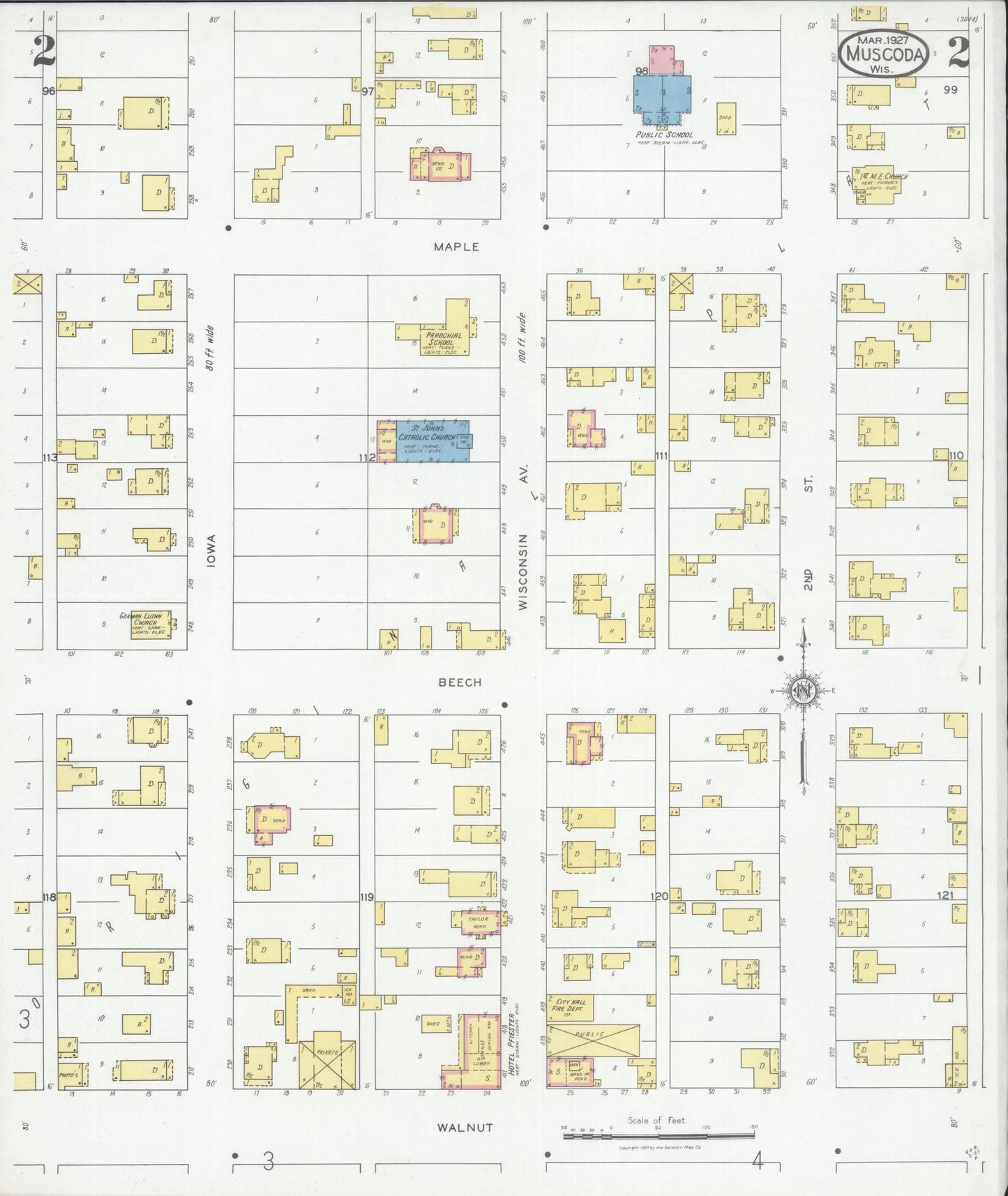 Sanborn Fire Insurance Map from Muscoda, Grant County, Wisconsin (1927), Sheet #0002 - Historic Sanborn Fire Insurance Map Print, vintage old map wall art, antique decor, genealogy gift, Wisconsin Wisconsin map