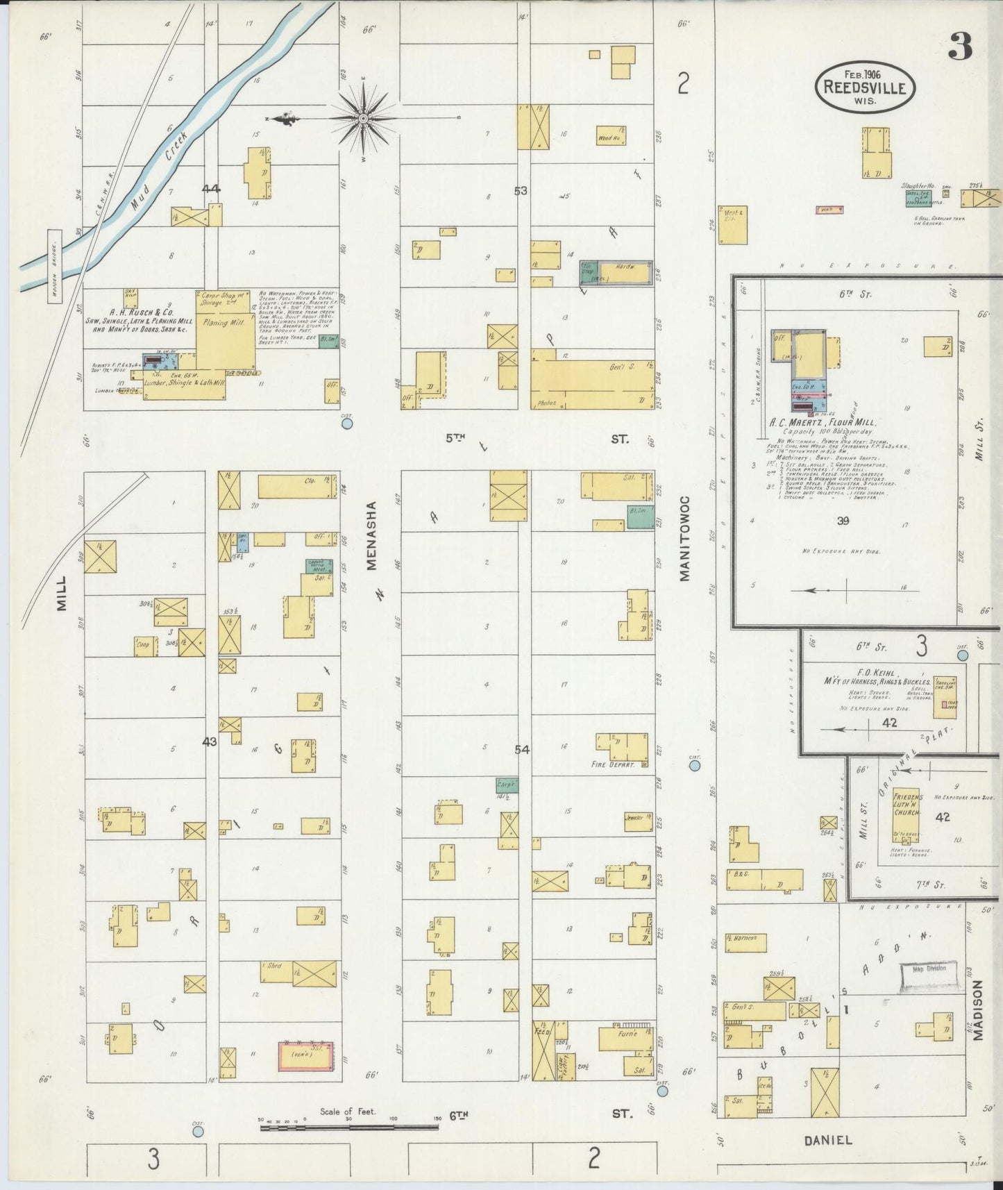 Sanborn Fire Insurance Map from Reedsville, Manitowoc County, Wisconsin (1906), Sheet #0003 - Historic Sanborn Fire Insurance Map Print, vintage old map wall art, antique decor, genealogy gift, Wisconsin Wisconsin map