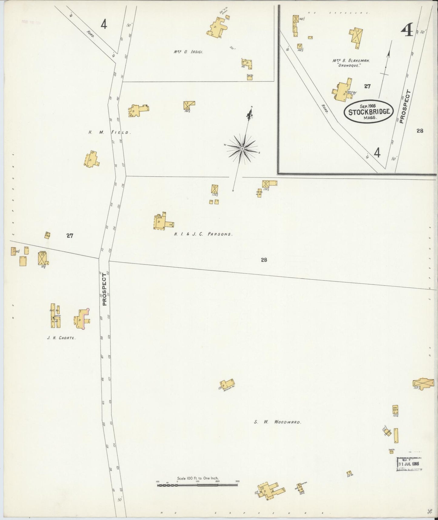 Sanborn Fire Insurance Map from Stockbridge, Berkshire County, Massachusetts (1905), Sheet #0004 - Complete Map Set gallery image, historic Sanborn map, vintage wall art, Massachusetts Massachusetts