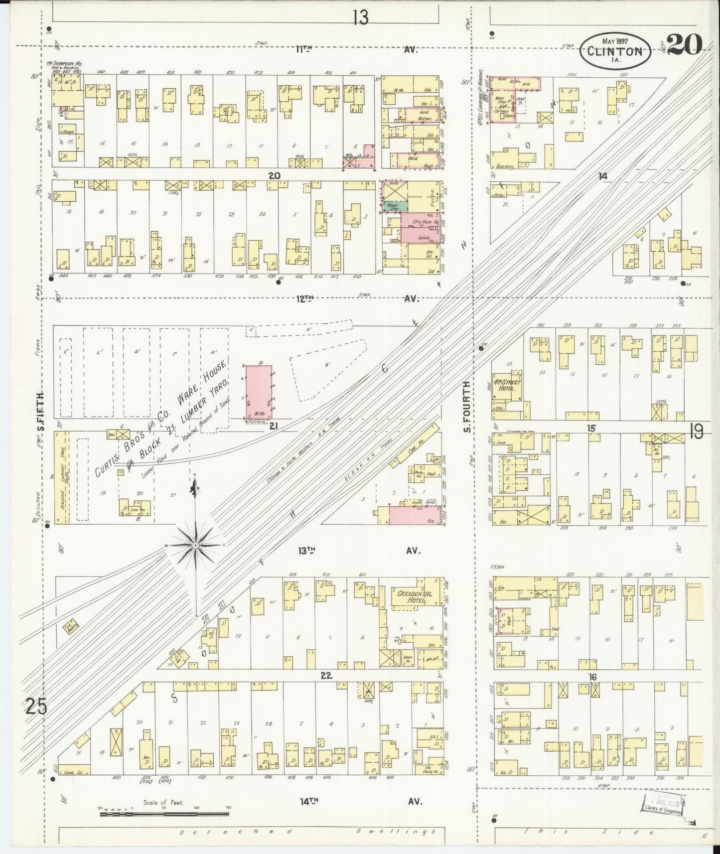 Sanborn Fire Insurance Map from Clinton, Clinton County, Iowa (1897), Sheet #0020 - Historic Sanborn Fire Insurance Map Print, vintage old map wall art
