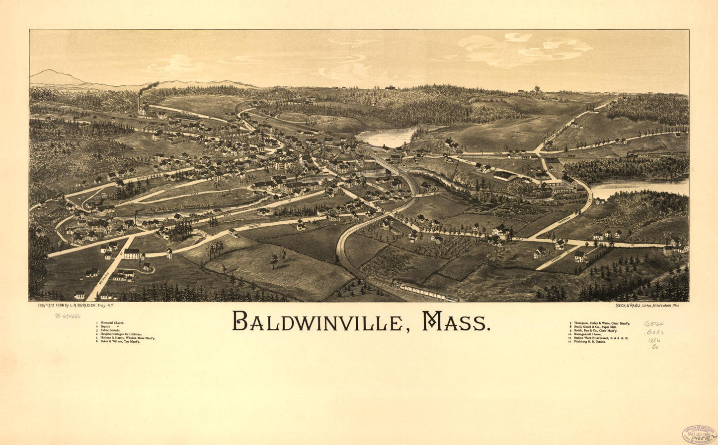 Baldwinville, Mass. (1886) – Historic Bird’s-Eye View Panorama Print