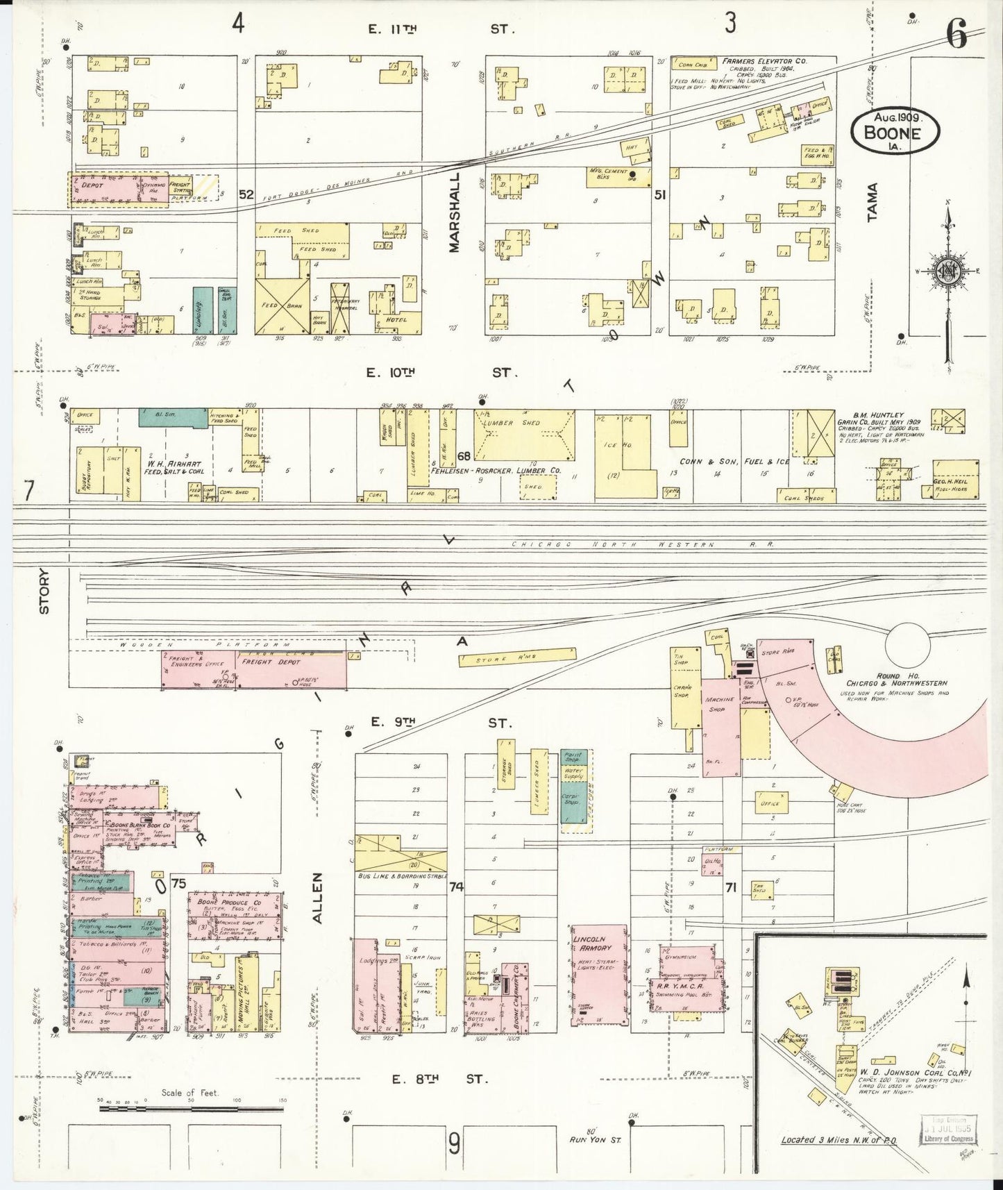 Sanborn Fire Insurance Map from Boone, Boone County, Iowa (1909), Sheet #0006 - Historic Sanborn Fire Insurance Map Print, vintage old map wall art