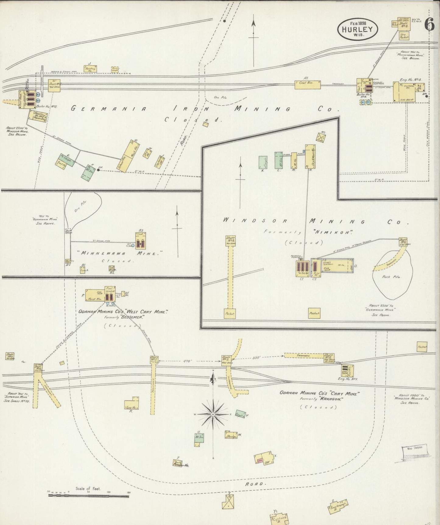 Sanborn Fire Insurance Map from Hurley, Iron County, Wisconsin (1898), Sheet #0006 - Historic Sanborn Fire Insurance Map Print, vintage old map wall art, antique decor, genealogy gift, Wisconsin Wisconsin map