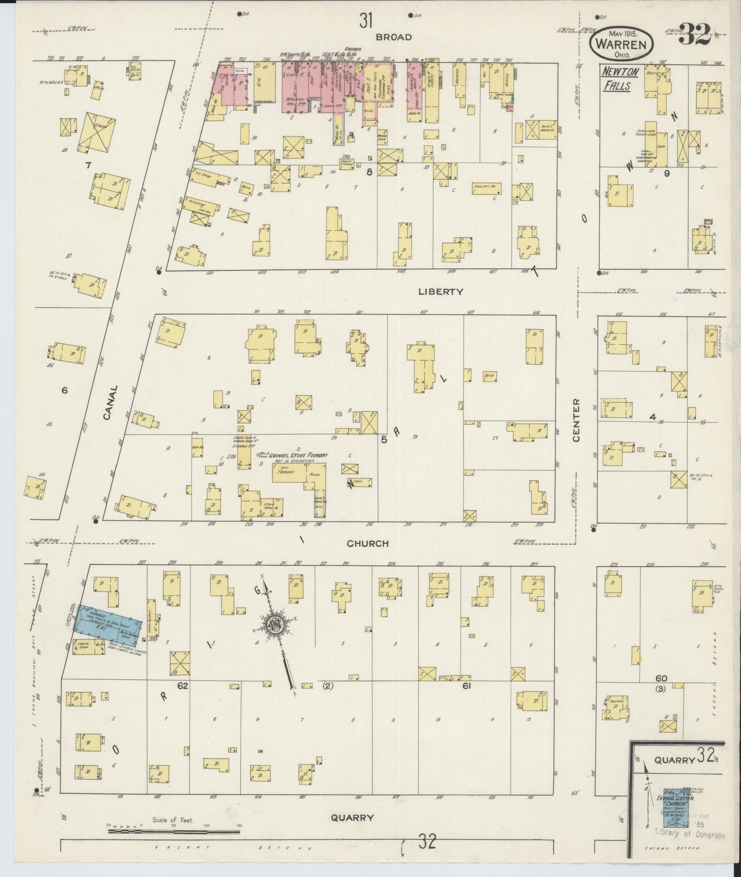 Sanborn Fire Insurance Map from Warren, Trumbull County, Ohio (1915), Sheet #0032 - Historic Sanborn Fire Insurance Map Print, vintage old map wall art, antique decor, genealogy gift, Ohio Ohio map