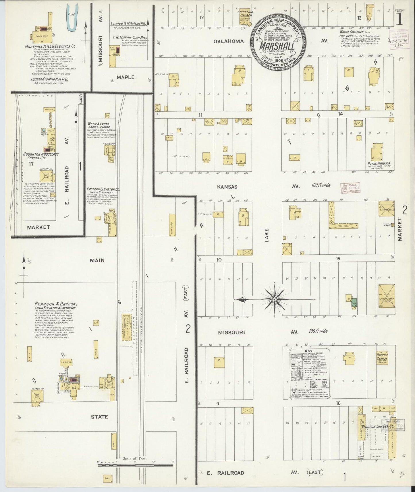 Sanborn Fire Insurance Map from Marshall, Logan County, Oklahoma (1908), Sheet #0001 - Historic Sanborn Fire Insurance Map Print, vintage old map wall art, antique decor, genealogy gift, Oklahoma Oklahoma map