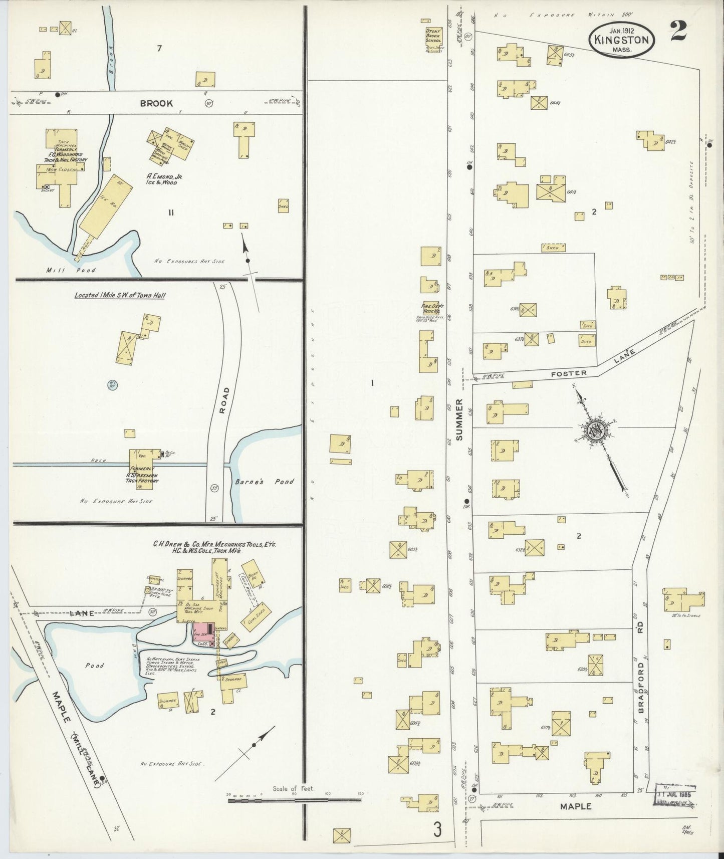 Sanborn Fire Insurance Map from Kingston, Plymouth County, Massachusetts (1912), Sheet #0002 - Historic Sanborn Fire Insurance Map Print, vintage old map wall art, antique decor, genealogy gift, Massachusetts Massachusetts map