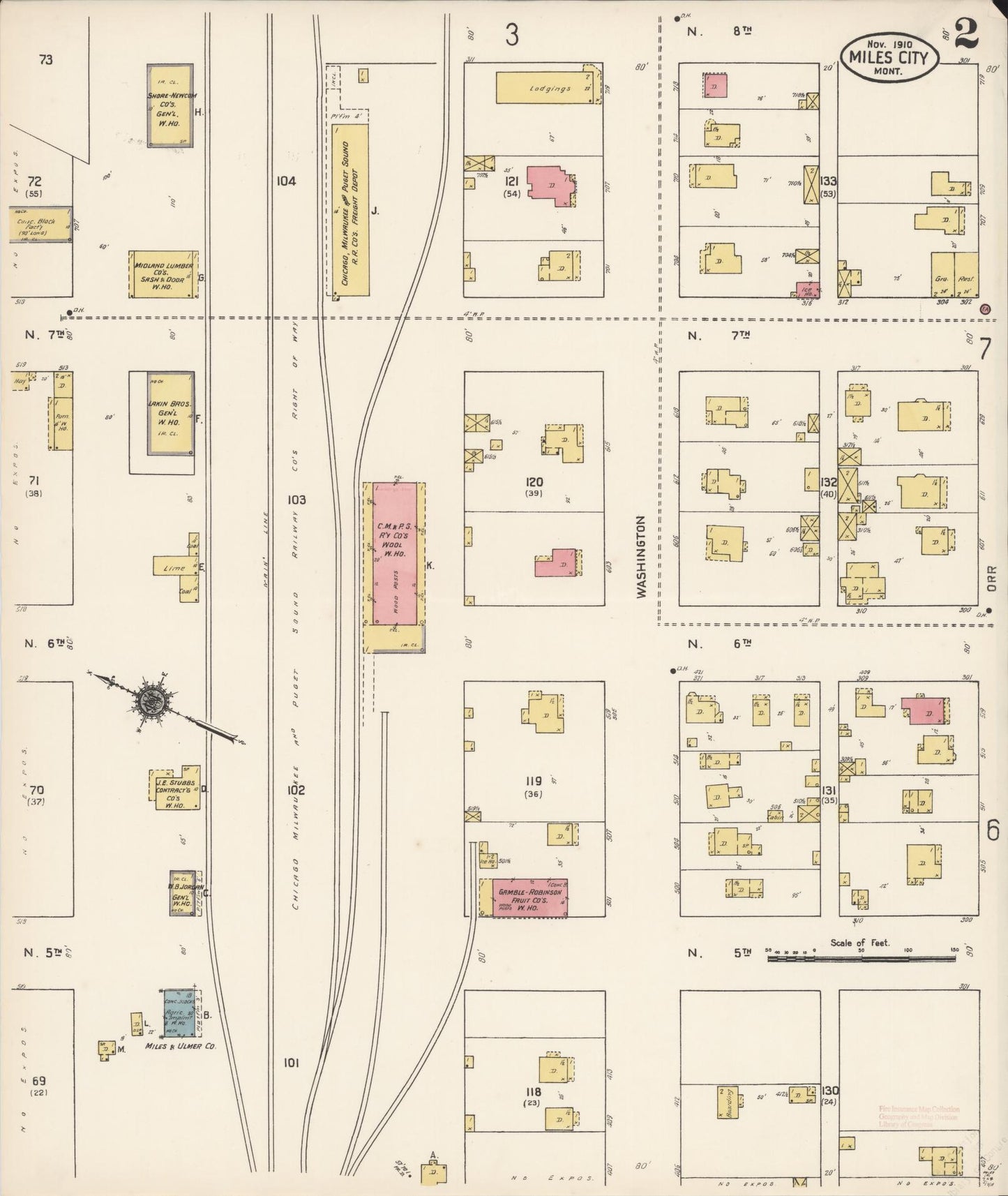 Sanborn Fire Insurance Map from Miles City, Custer County, Montana (1910), Sheet #0002 - Historic Sanborn Fire Insurance Map Print, vintage old map wall art, antique decor, genealogy gift, Montana Montana map