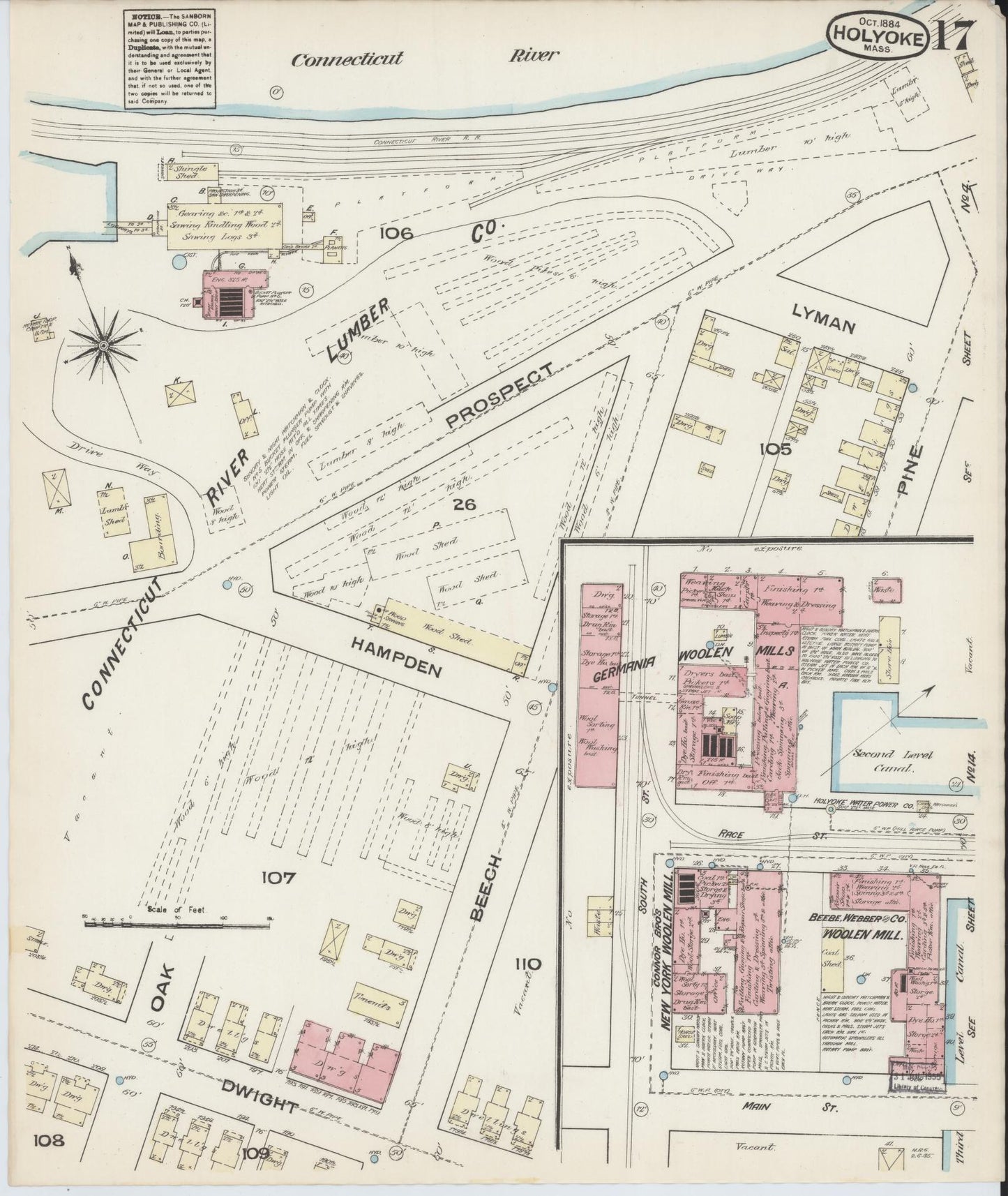 Sanborn Fire Insurance Map from Holyoke, Hampden County, Massachusetts (1884), Sheet #0017 - Historic Sanborn Fire Insurance Map Print, vintage old map wall art, antique decor, genealogy gift, Massachusetts Massachusetts map