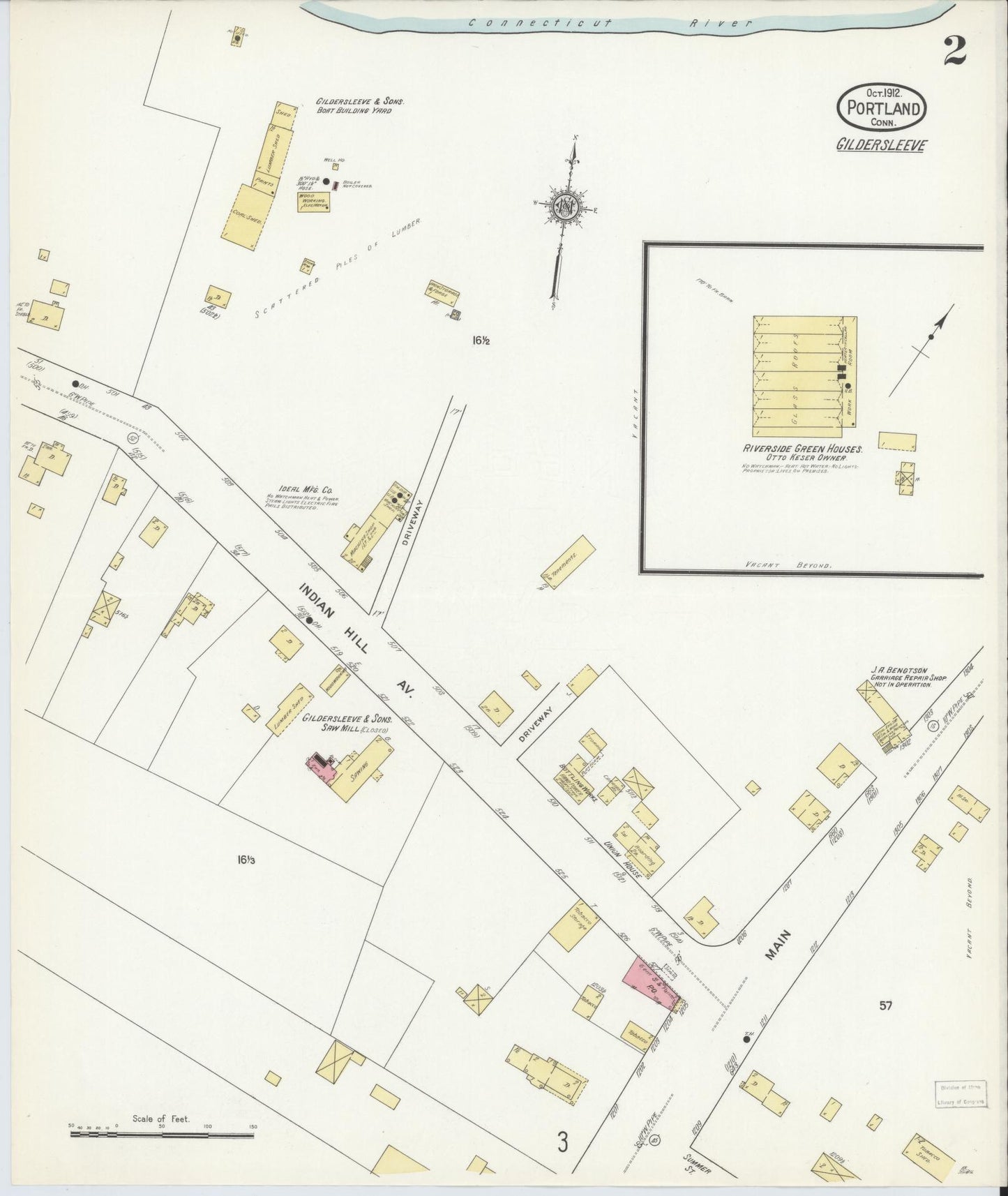 Sanborn Fire Insurance Map from Portland, Middlesex County, Connecticut (1912), Sheet #0002 - Historic Sanborn Fire Insurance Map Print, vintage old map wall art, antique decor, genealogy gift, Connecticut Connecticut map