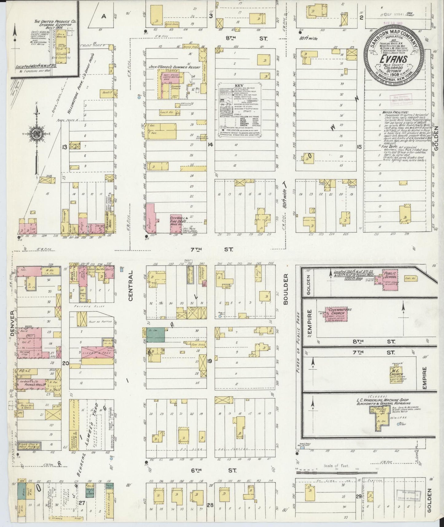 Sanborn Fire Insurance Map from Evans, Weld County, Colorado (1909), Sheet #0001 - Historic Sanborn Fire Insurance Map Print, vintage old map wall art, antique decor, genealogy gift, Colorado Colorado map