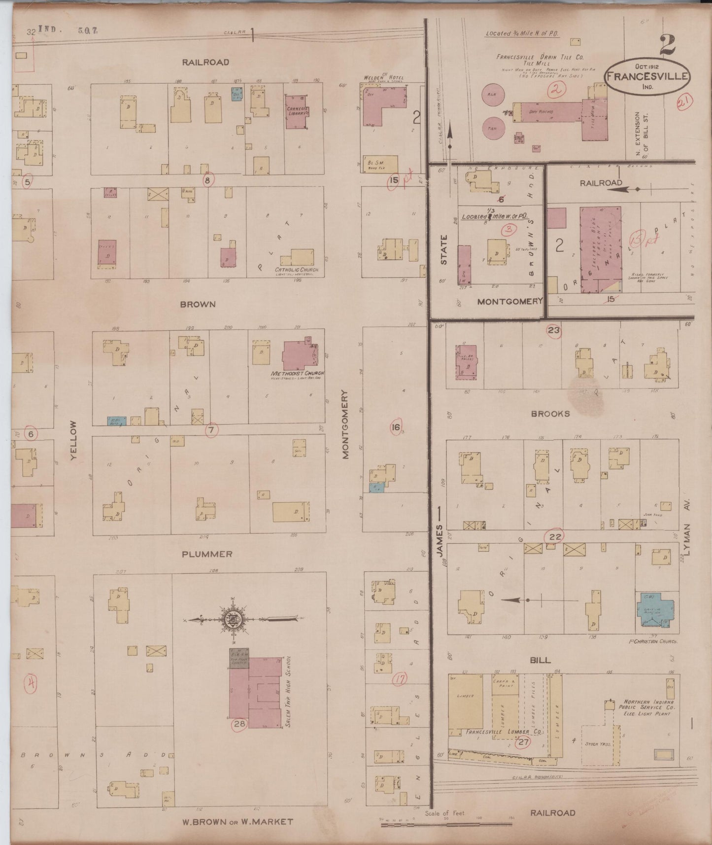 Sanborn Fire Insurance Map from Francesville, Pulaski County, Indiana (1933), Sheet #0002 - Complete Map Set gallery image, historic Sanborn map, vintage wall art, Indiana Indiana
