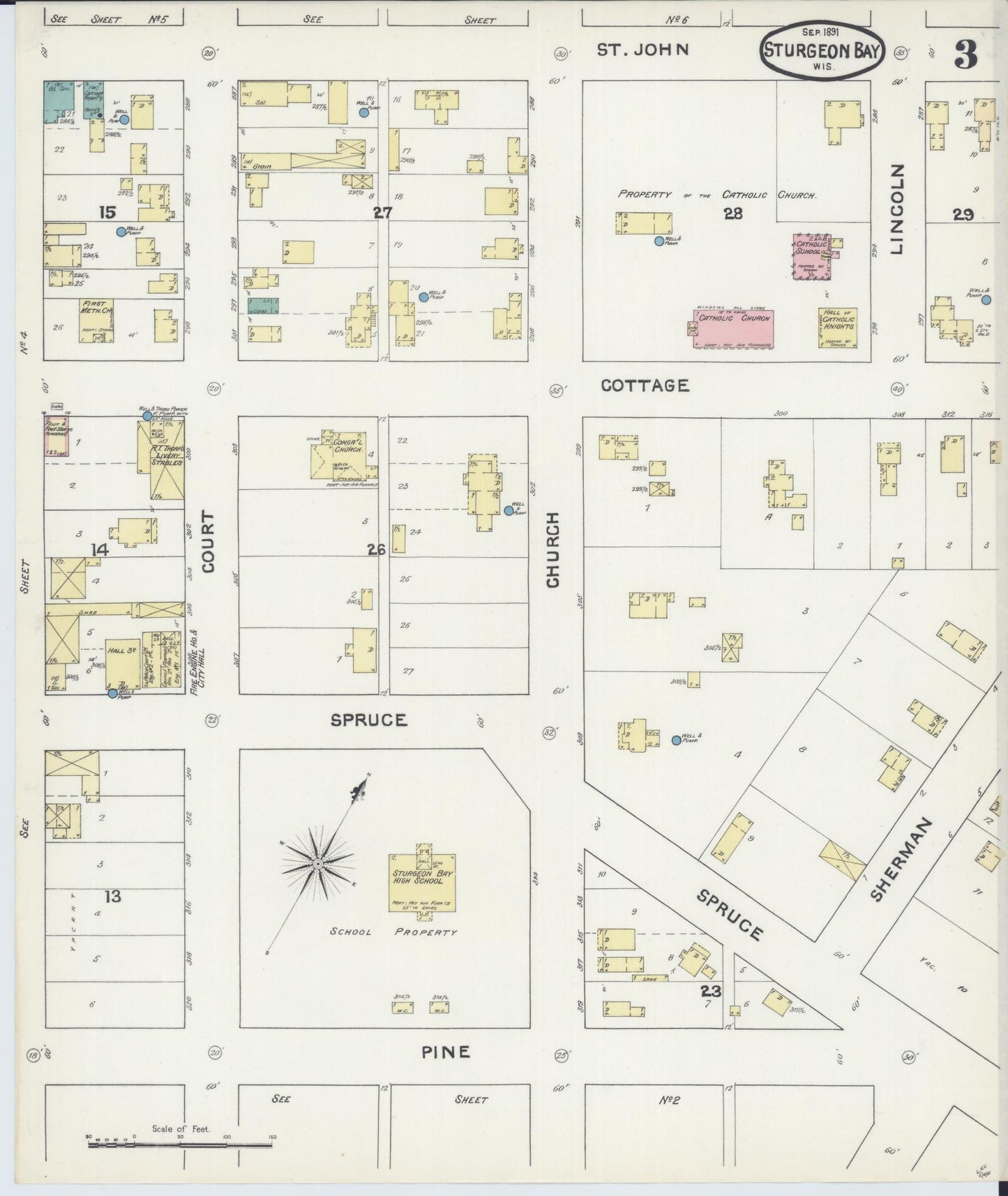Sanborn Fire Insurance Map from Sturgeon Bay, Door County, Wisconsin (1891), Sheet #0003 - Historic Sanborn Fire Insurance Map Print, vintage old map wall art, antique decor, genealogy gift, Wisconsin Wisconsin map