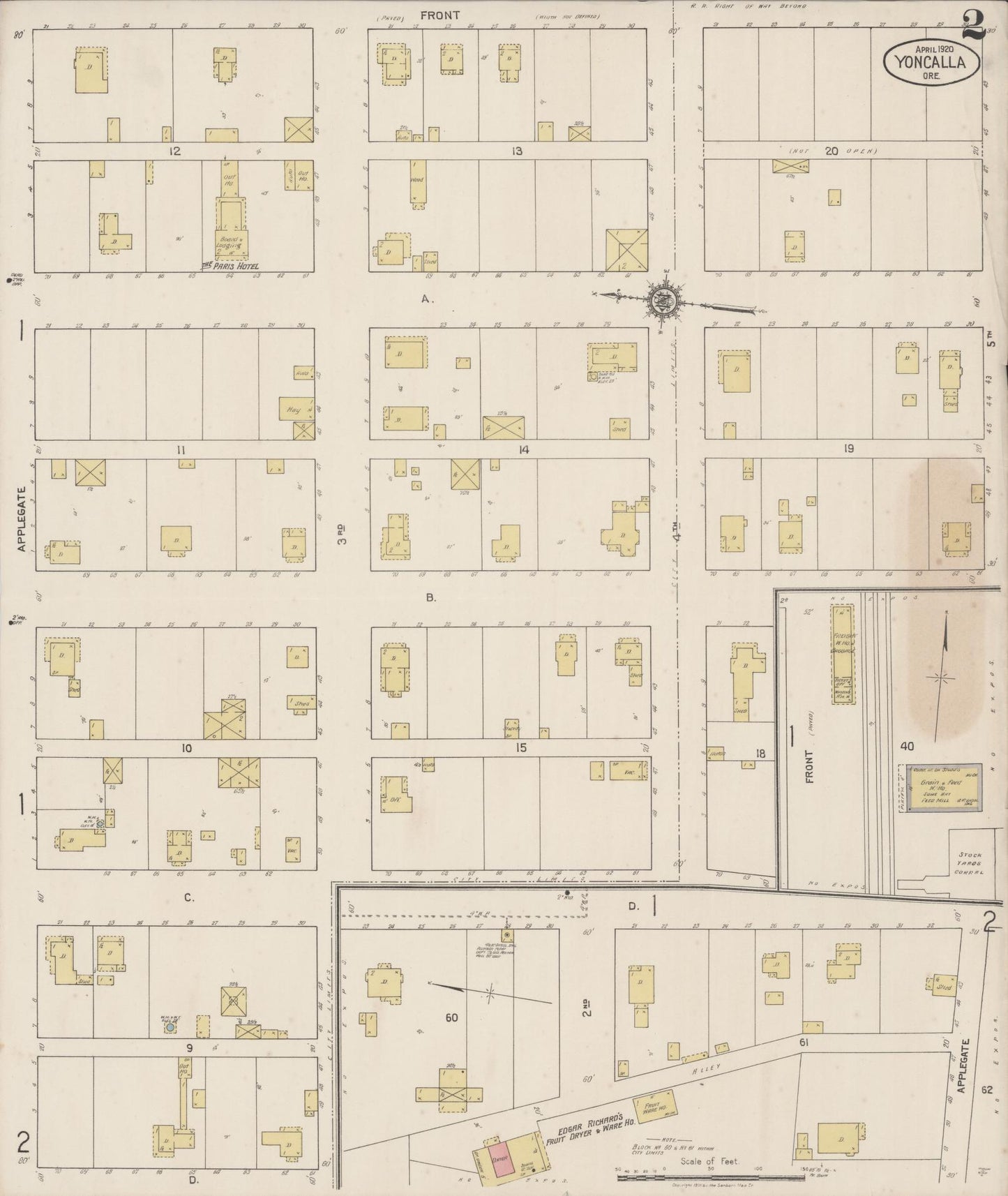 Sanborn Fire Insurance Map from Yoncalla, Douglas County, Oregon (1920), Sheet #0002 - Historic Sanborn Fire Insurance Map Print, vintage old map wall art, antique decor, genealogy gift, Oregon Oregon map