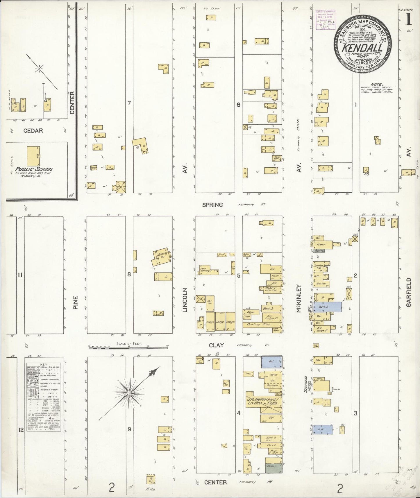 Sanborn Fire Insurance Map from Kendall, Fergus County, Montana (1905), Sheet #0001 - Historic Sanborn Fire Insurance Map Print, vintage old map wall art, antique decor, genealogy gift, Montana Montana map
