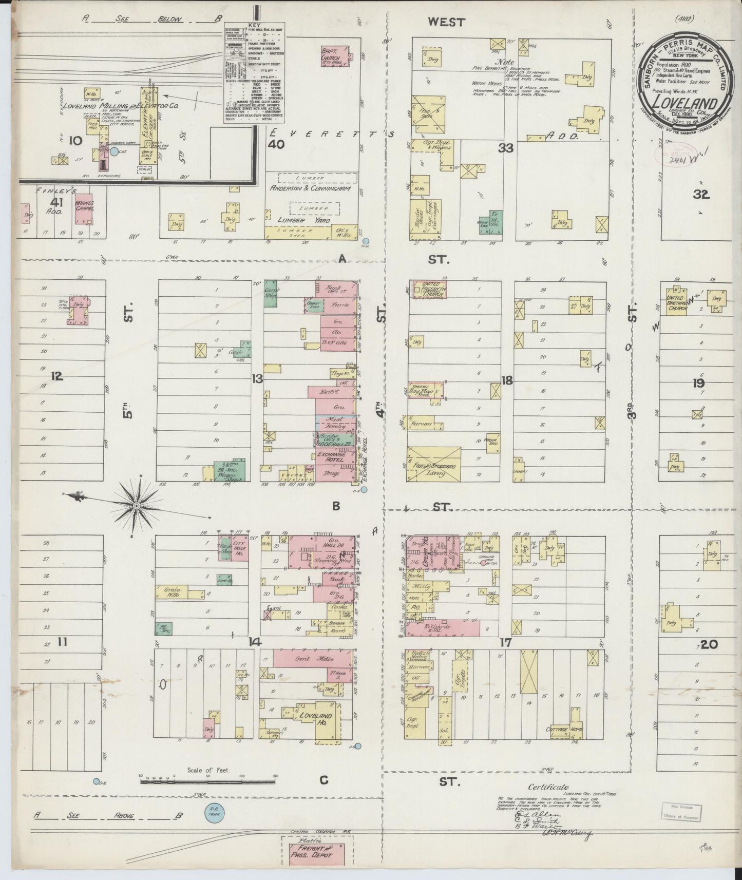 Sanborn Fire Insurance Map from Loveland, Larimer County, Colorado (1890), Sheet #0001 - Historic Sanborn Fire Insurance Map Print, vintage old map wall art, antique decor, genealogy gift, Colorado Colorado map