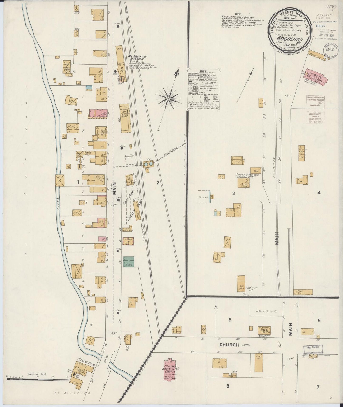 Sanborn Fire Insurance Map from Woodland, Dodge County, Wisconsin (1900), Sheet #0001 - Historic Sanborn Fire Insurance Map Print, vintage old map wall art, antique decor, genealogy gift, Wisconsin Wisconsin map