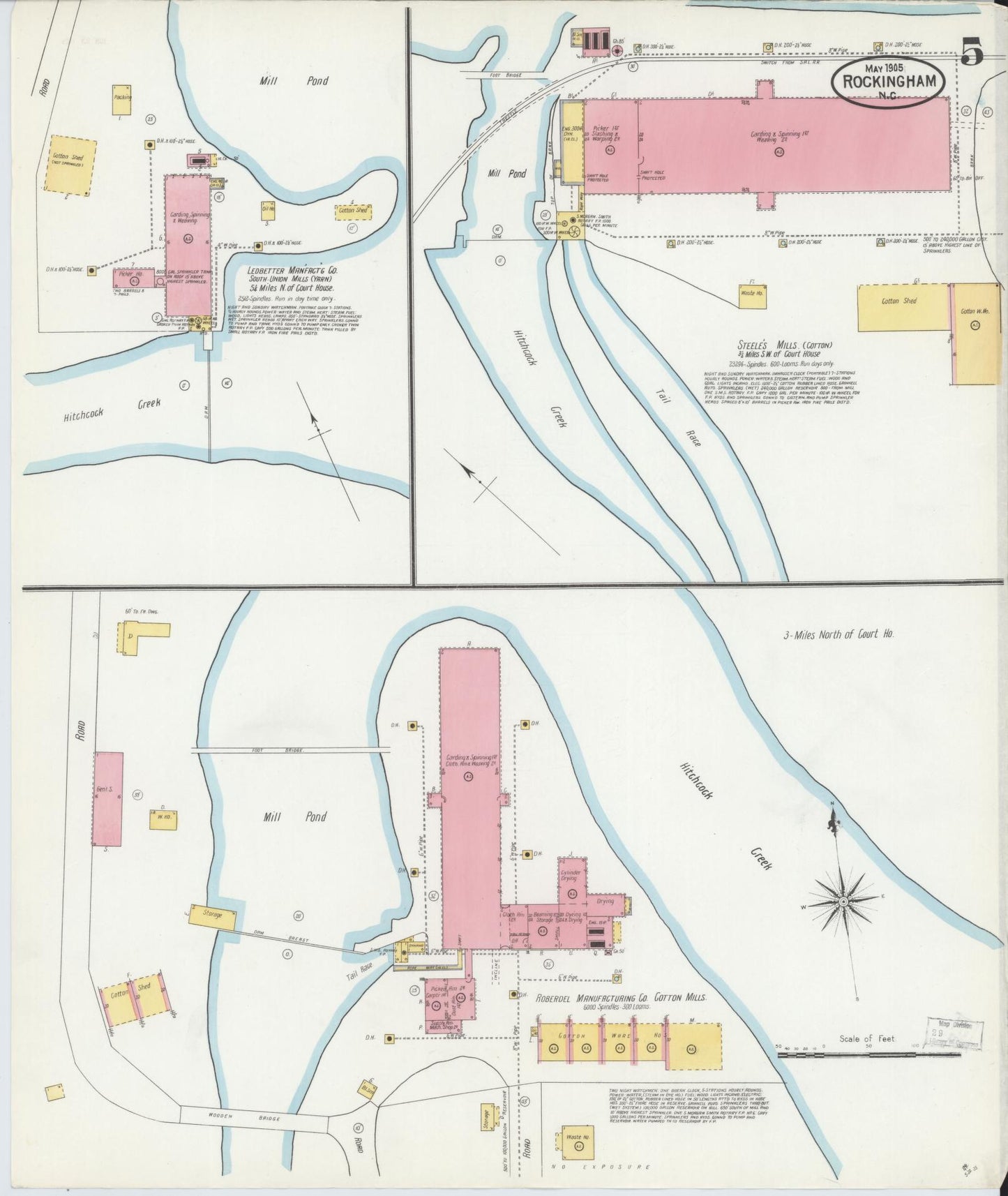 Sanborn Fire Insurance Map from Rockingham, Richmond County, North Carolina (1905), Sheet #0005 - Complete Map Set gallery image, historic Sanborn map, vintage wall art, North Carolina North Carolina