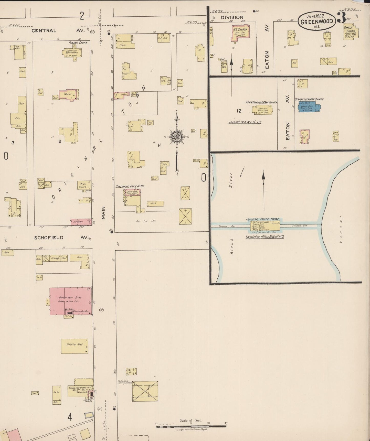 Sanborn Fire Insurance Map from Greenwood, Clark County, Wisconsin (1922), Sheet #0003 - Historic Sanborn Fire Insurance Map Print, vintage old map wall art, antique decor, genealogy gift, Wisconsin Wisconsin map