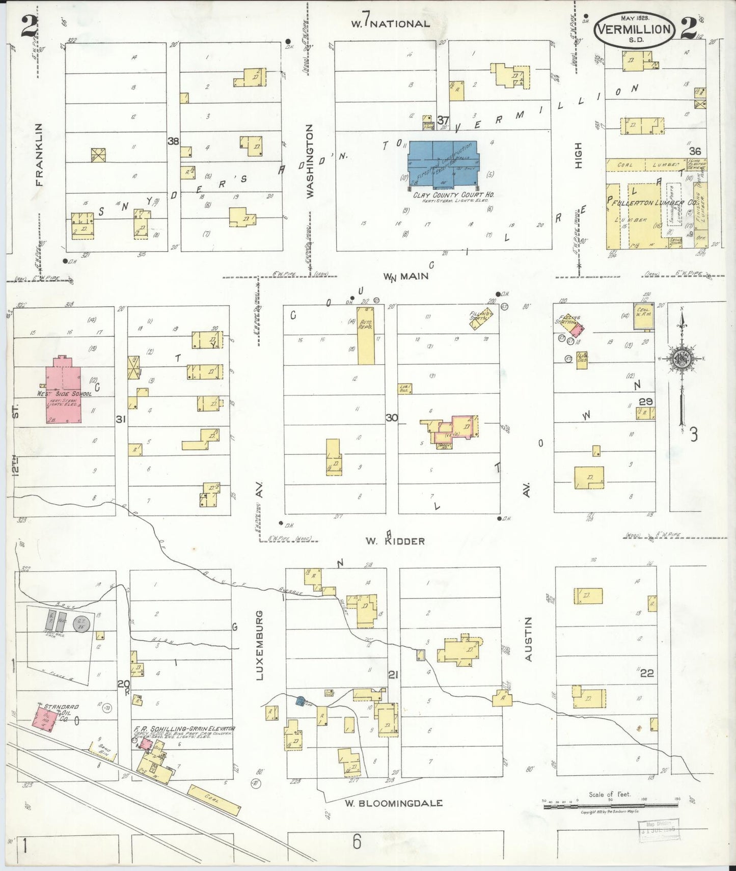Sanborn Fire Insurance Map from Vermillion, Clay County, South Dakota (1923), Sheet #0002 - Historic Sanborn Fire Insurance Map Print, vintage old map wall art, antique decor, genealogy gift, South Dakota South Dakota map