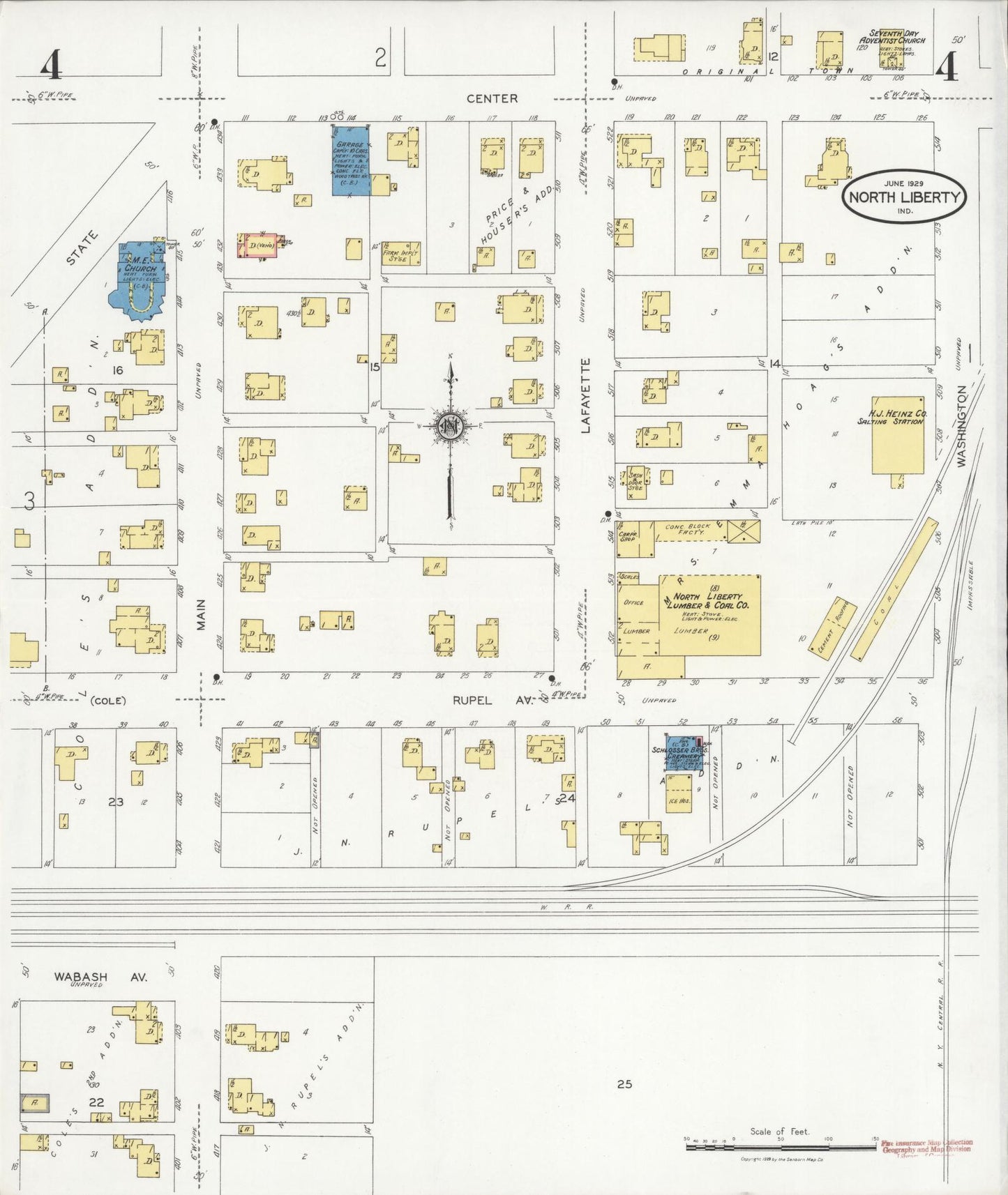 Sanborn Fire Insurance Map from North Liberty, Saint Joseph County, Indiana (1929), Sheet #0004 - Complete Map Set gallery image, historic Sanborn map, vintage wall art, Indiana Indiana