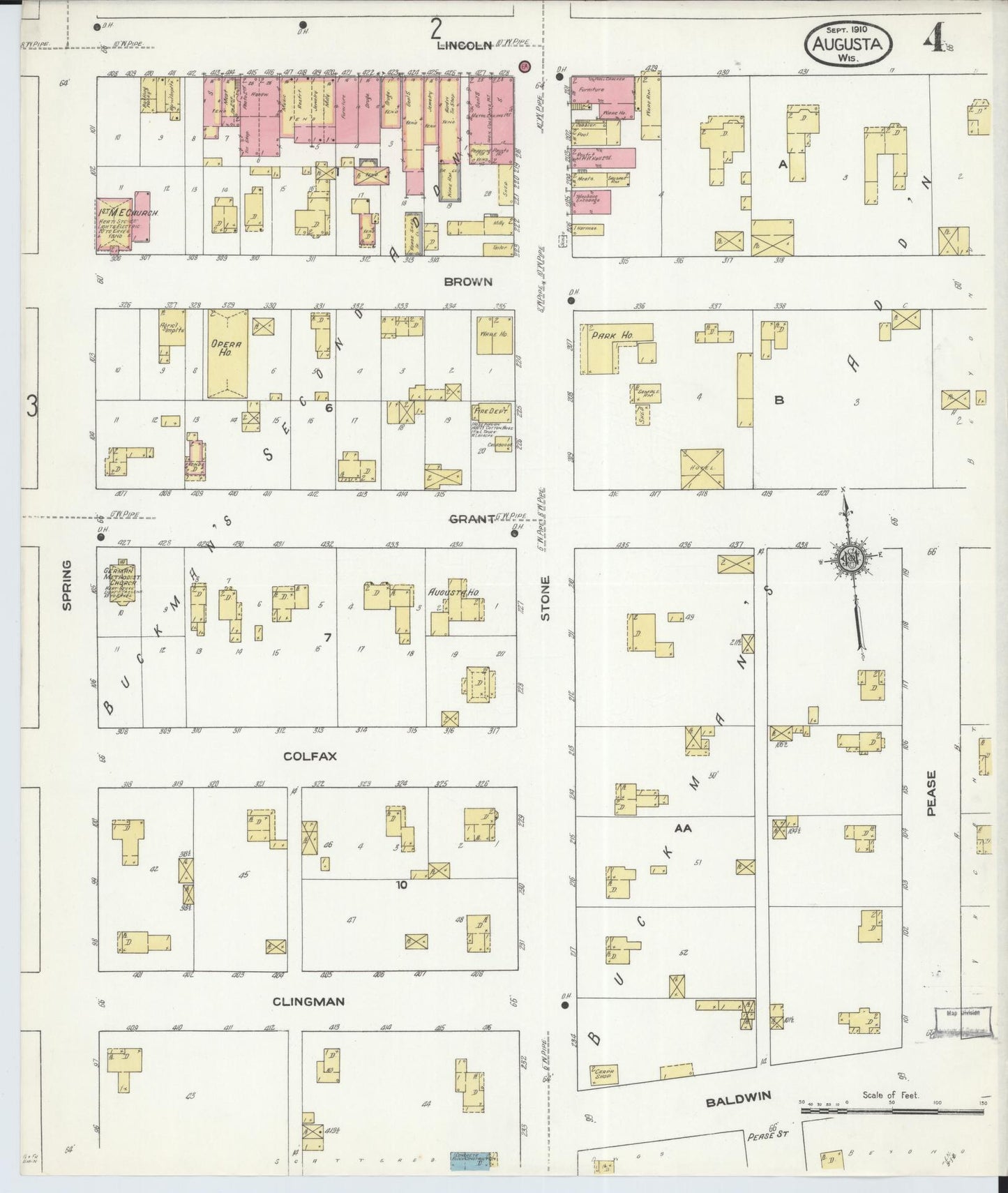 Sanborn Fire Insurance Map from Augusta, Eau Claire County, Wisconsin (1910), Sheet #0004 - Complete Map Set gallery image, historic Sanborn map, vintage wall art, Wisconsin Wisconsin